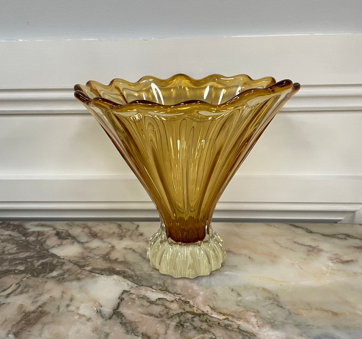 Vintage Amber Colored Art Glass Vase