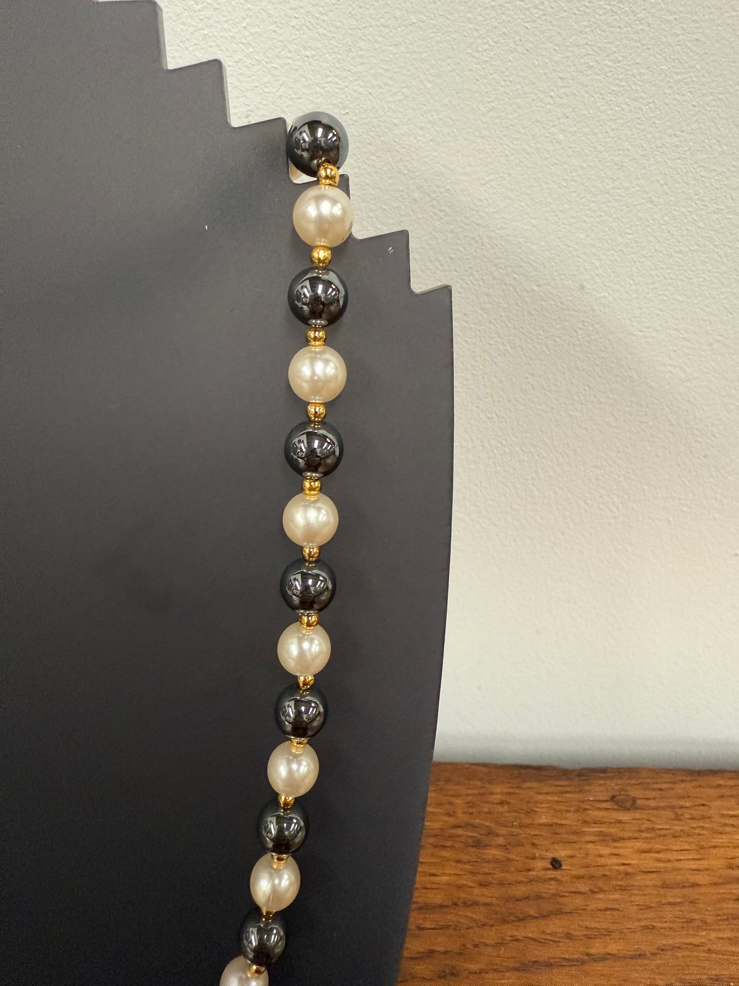 Opera Length Cream and Black Faux Pearls