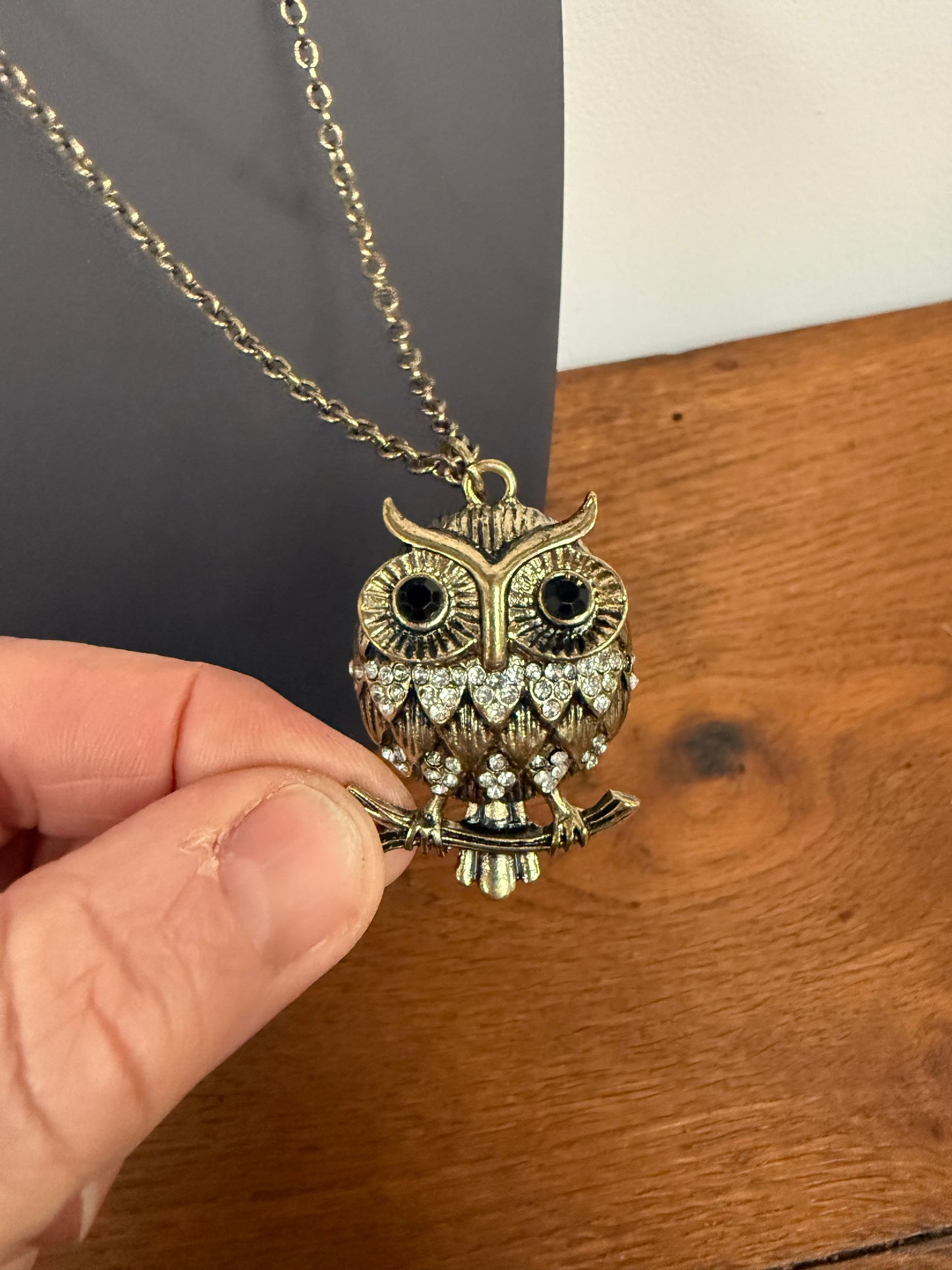 Vintage Gold Coloured Owl Pendant & Chain