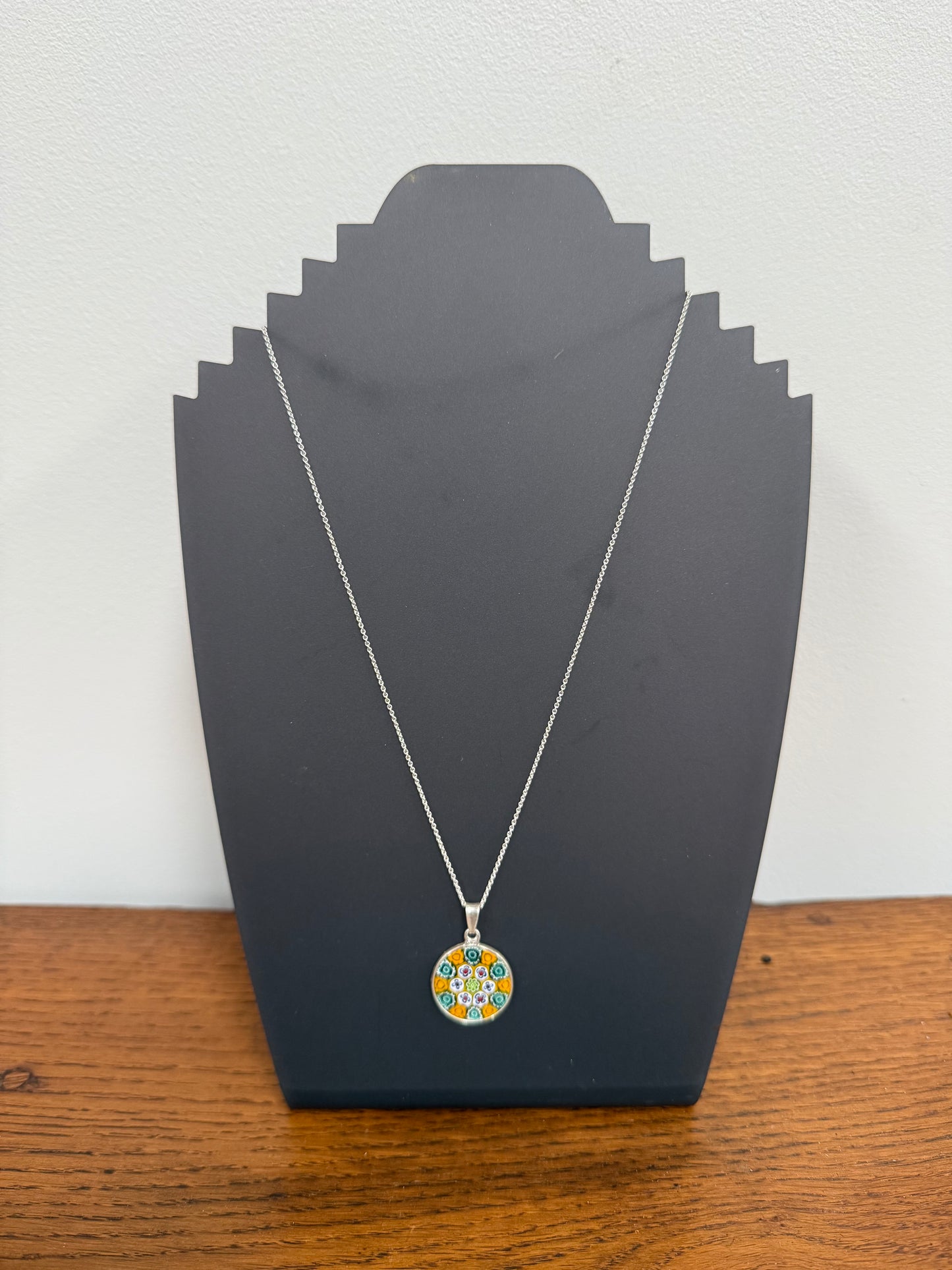 Vintage 925 Silver & Murano Millefiori Glass Pendant & Chain