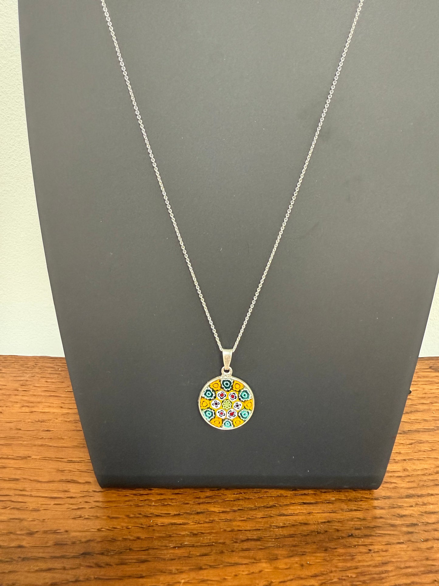 Vintage 925 Silver & Murano Millefiori Glass Pendant & Chain