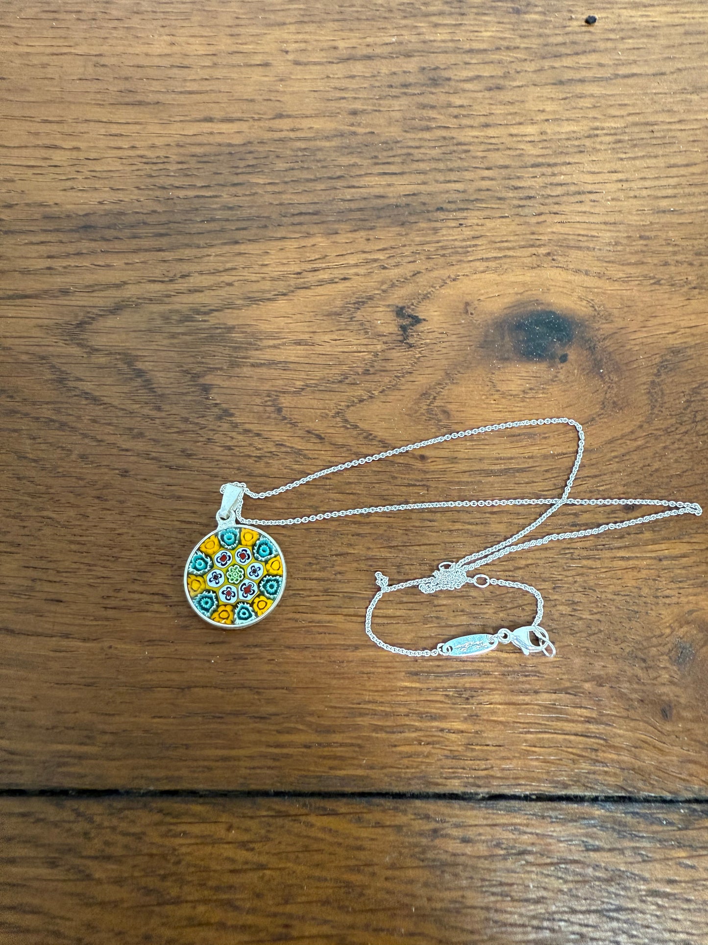 Vintage 925 Silver & Murano Millefiori Glass Pendant & Chain