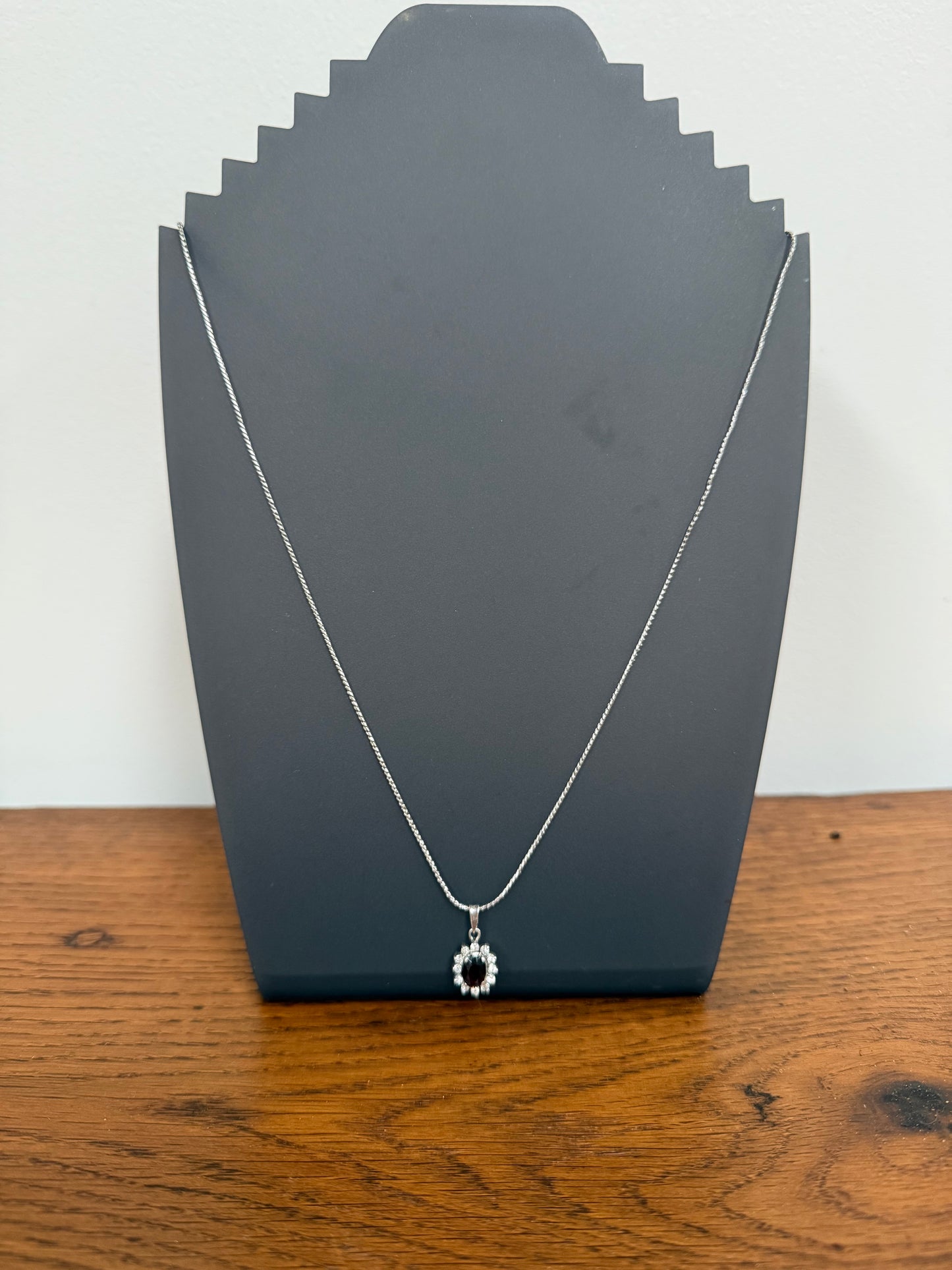 Vintage Silver & Garnet Pendant & Chain