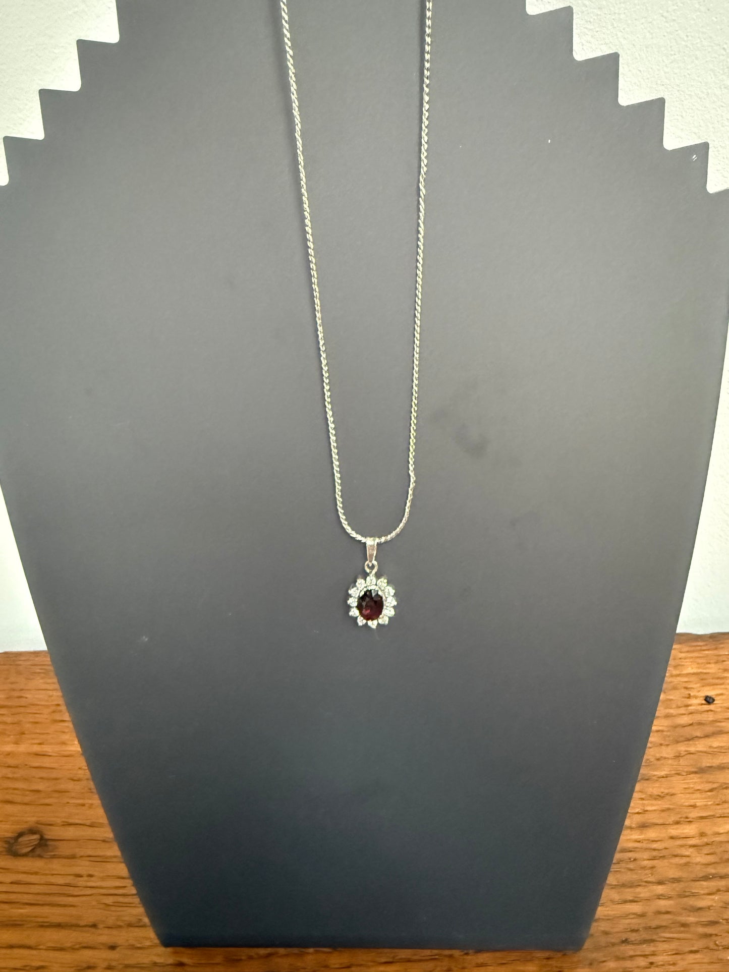 Vintage Silver & Garnet Pendant & Chain