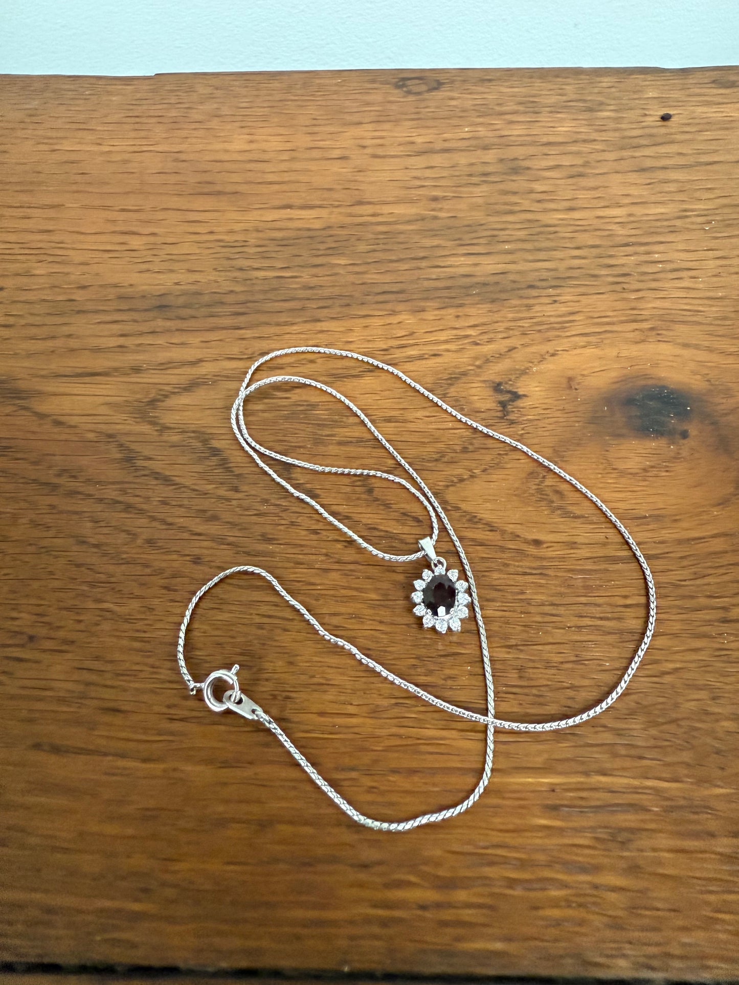 Vintage Silver & Garnet Pendant & Chain
