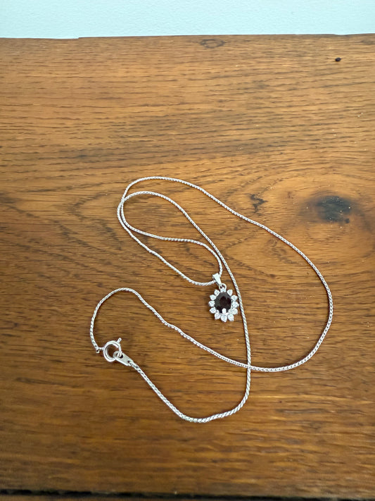 Vintage Silver & Garnet Pendant & Chain
