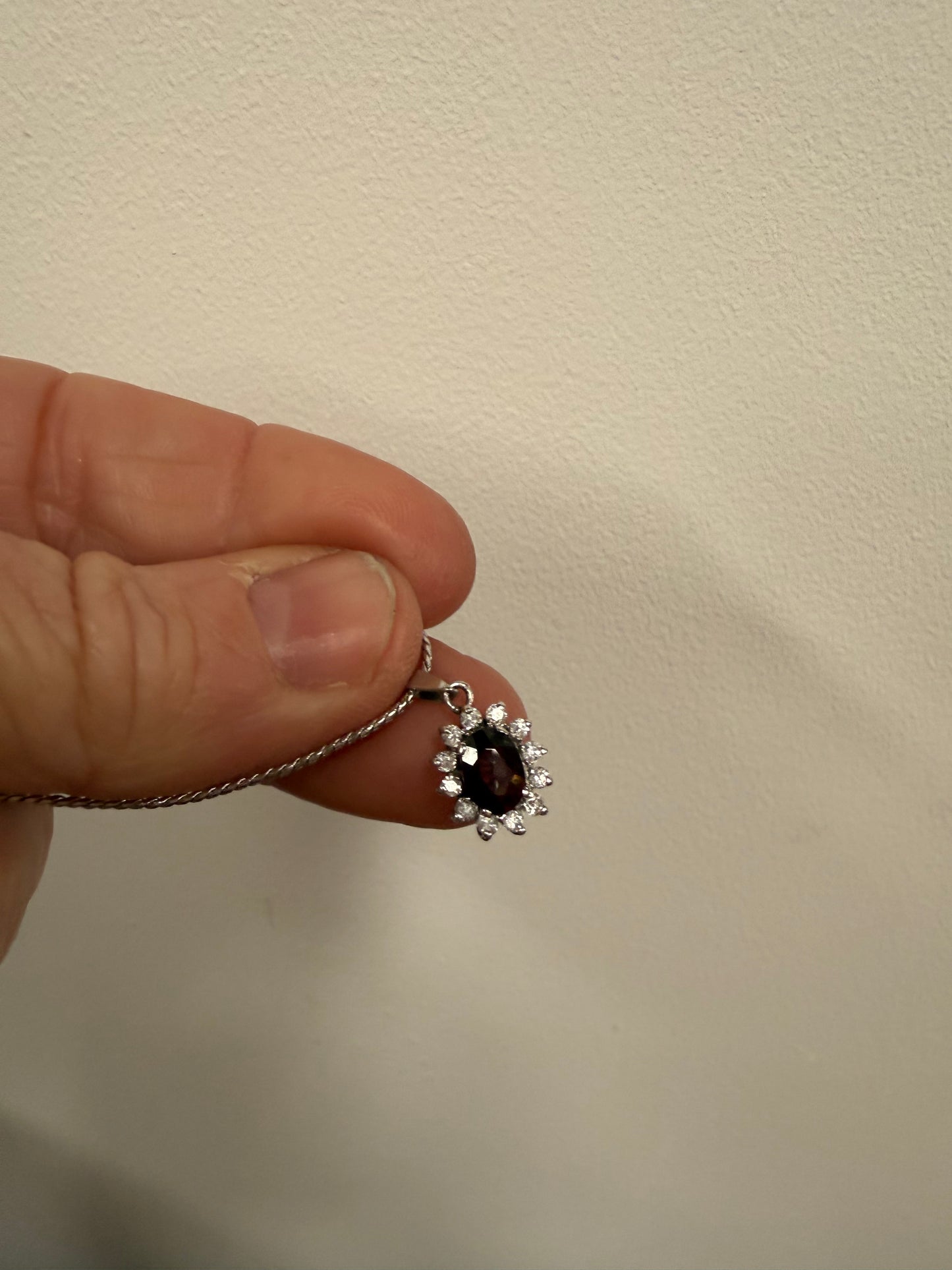 Vintage Silver & Garnet Pendant & Chain