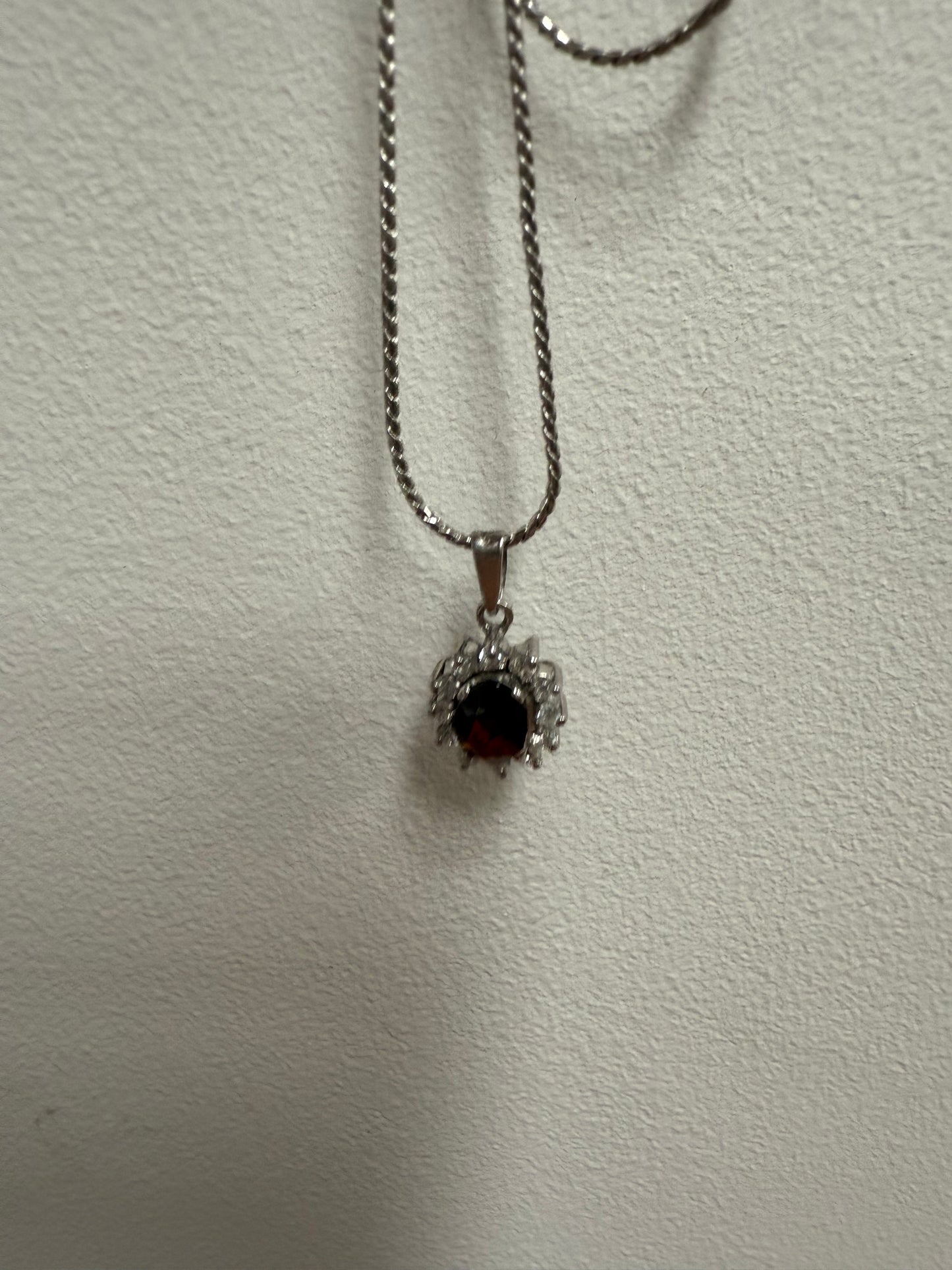 Vintage Silver & Garnet Pendant & Chain