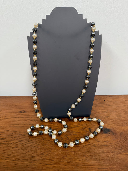 Opera Length Cream and Black Faux Pearls