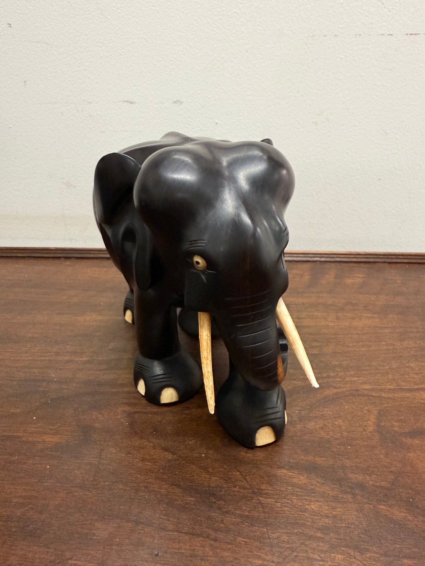 Vintage Hand Carved Ebony & Bone Elephant