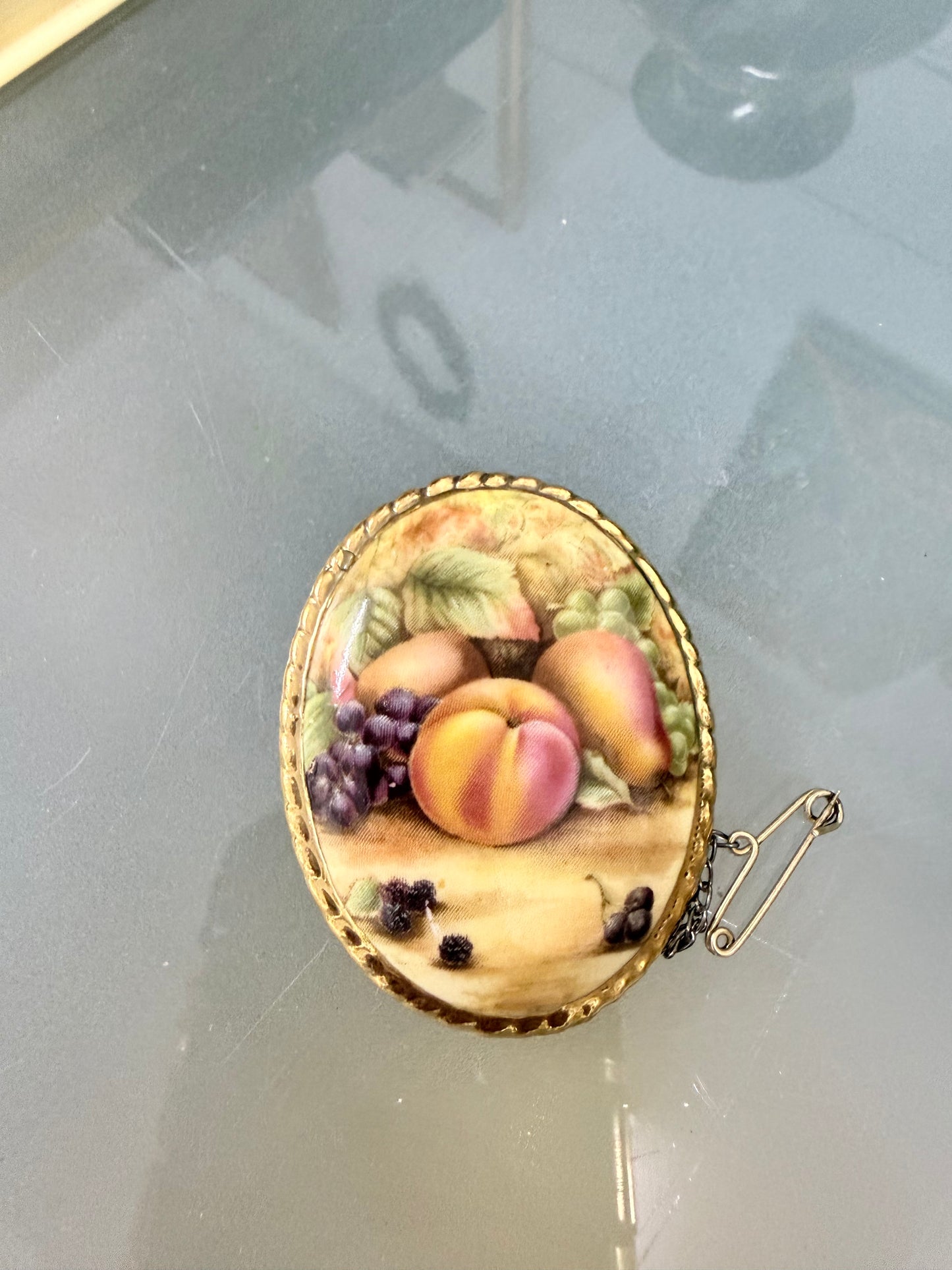 Vintage "Aynsley" Hand Painted Orchard Fruit Brooch