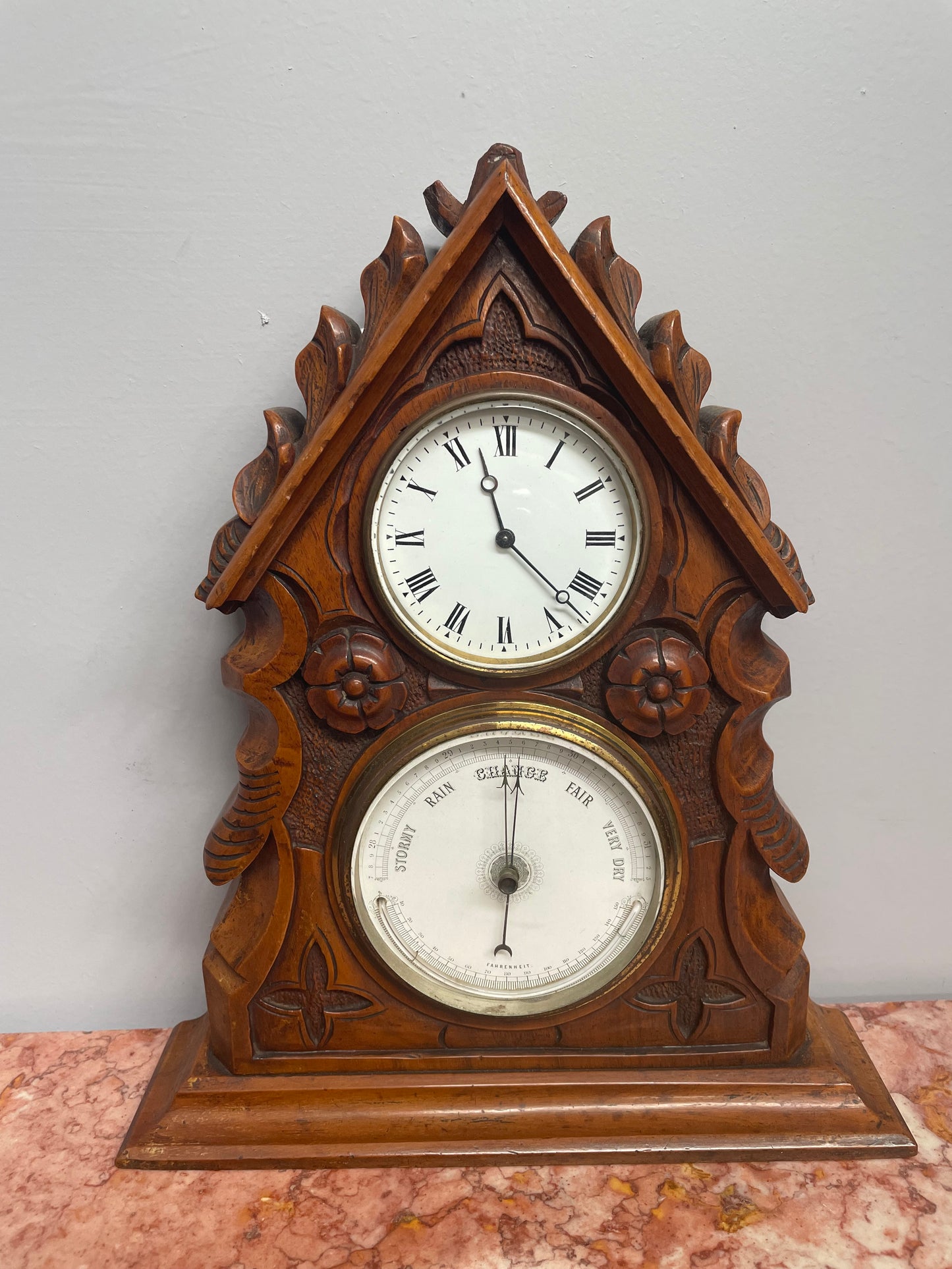 Late Victorian Gothic clock and Barometer