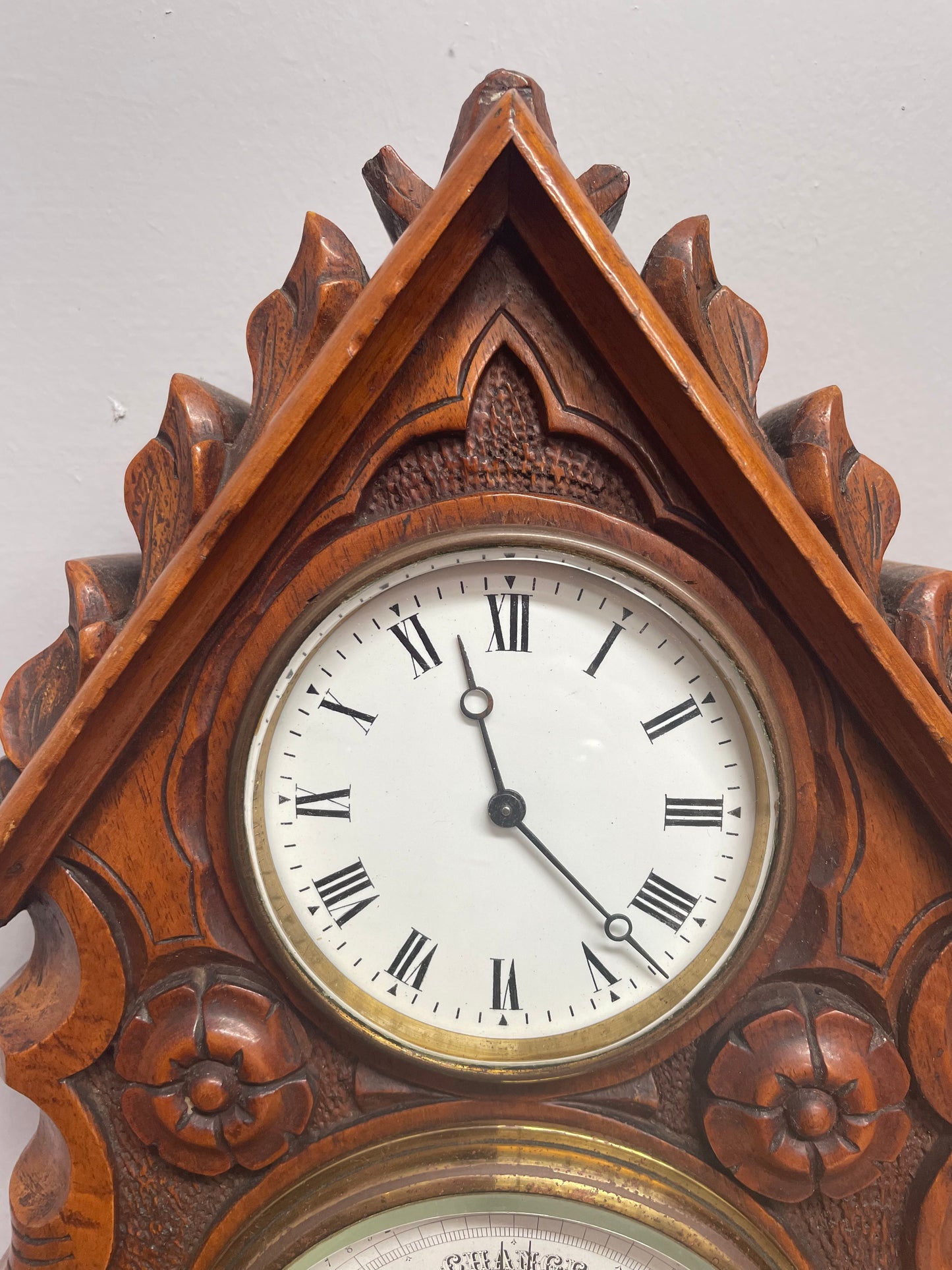 Late Victorian Gothic clock and Barometer