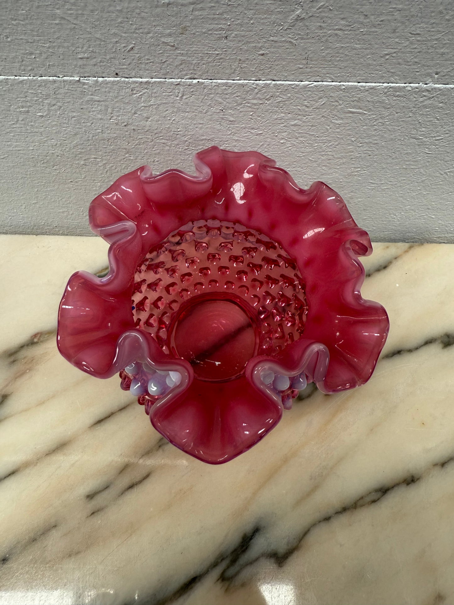 Vintage Fenton Cranberry & Opalescent Jar/Vase
