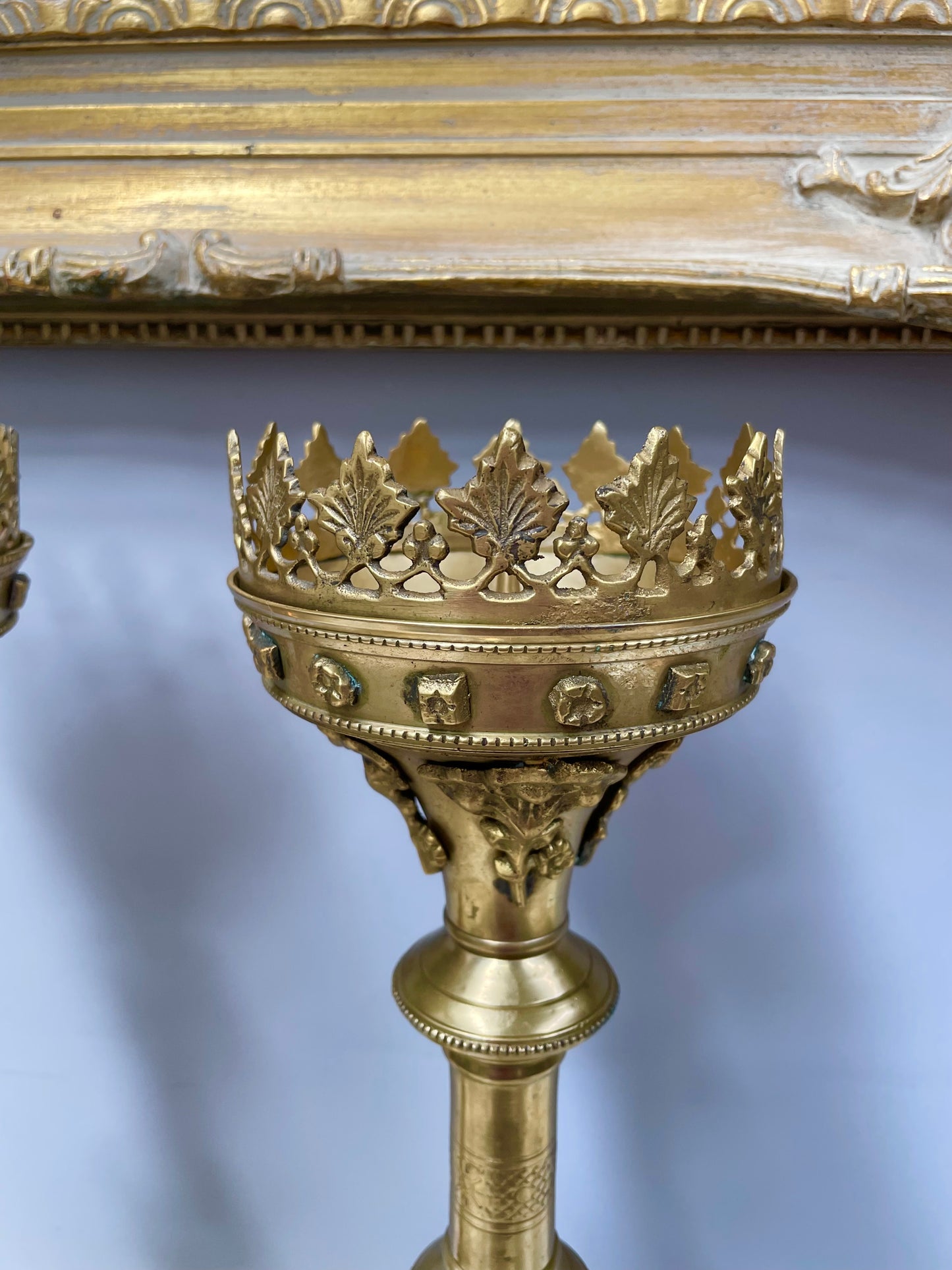 Stunning Pair 19th Century Gilt Brass Church Candlesticks