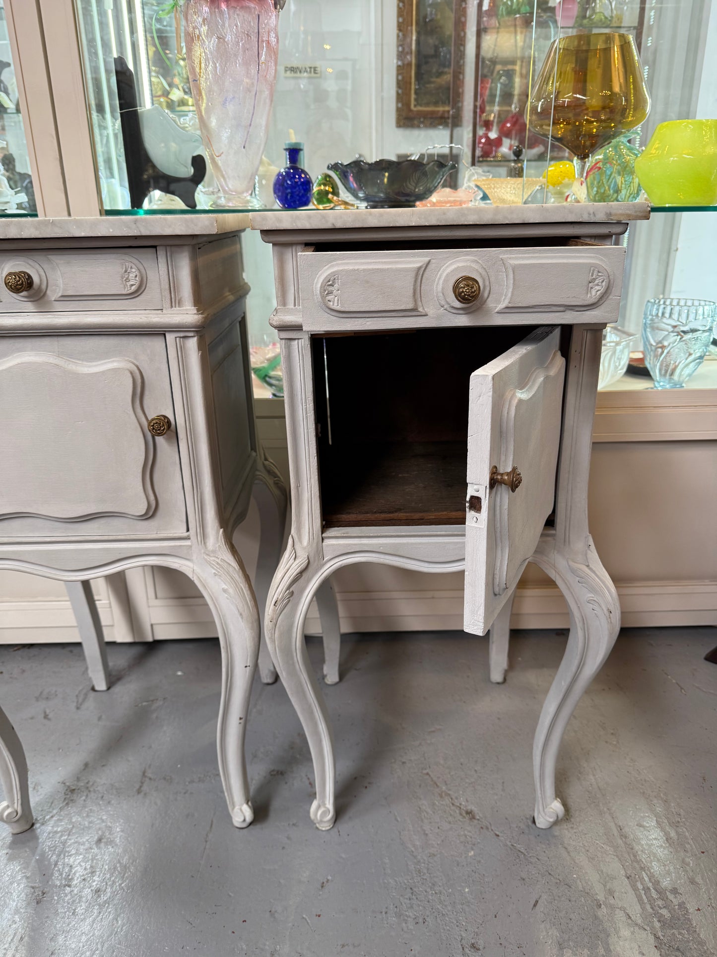 Pair of Louis XVth Style Chalk Painted Bedside cabinets