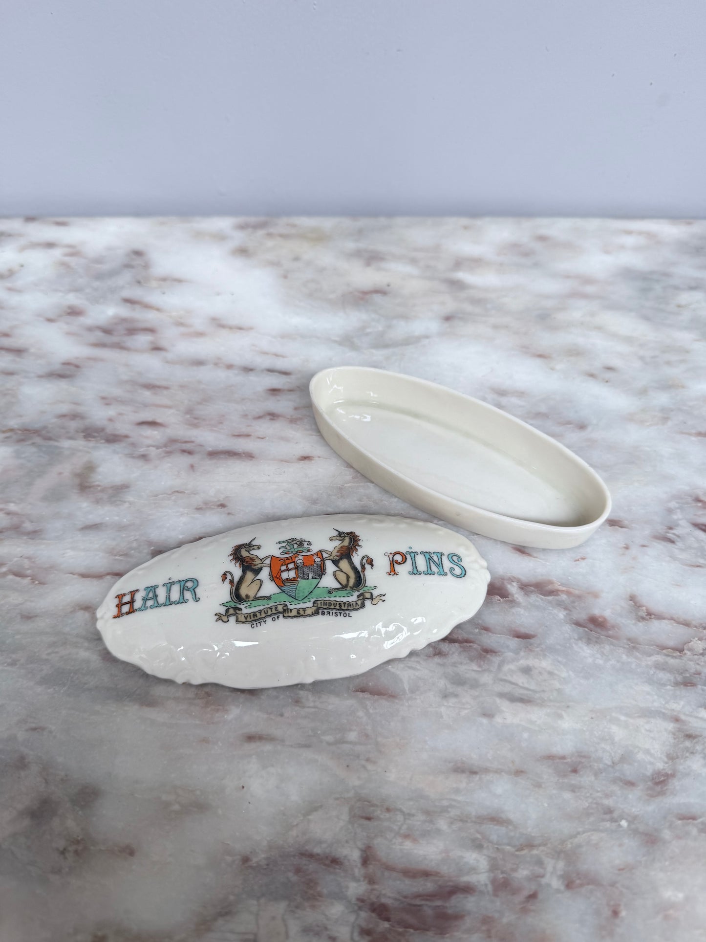 Vintage China Crested Ware Hair Pin Box