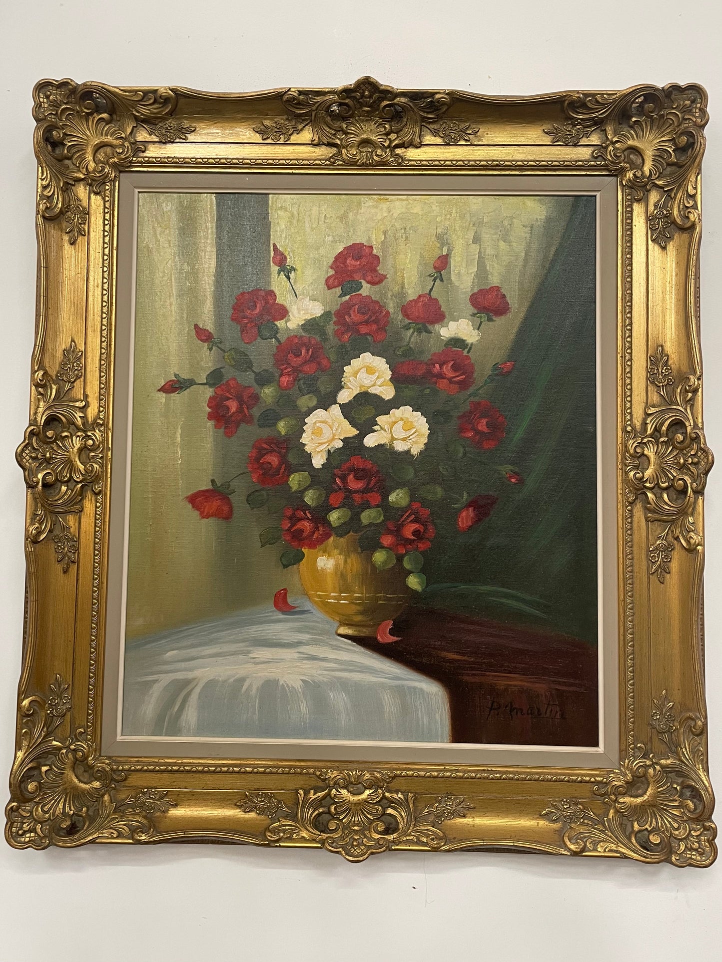 Sourced from France Signed Oil on Canvas Painting of Roses