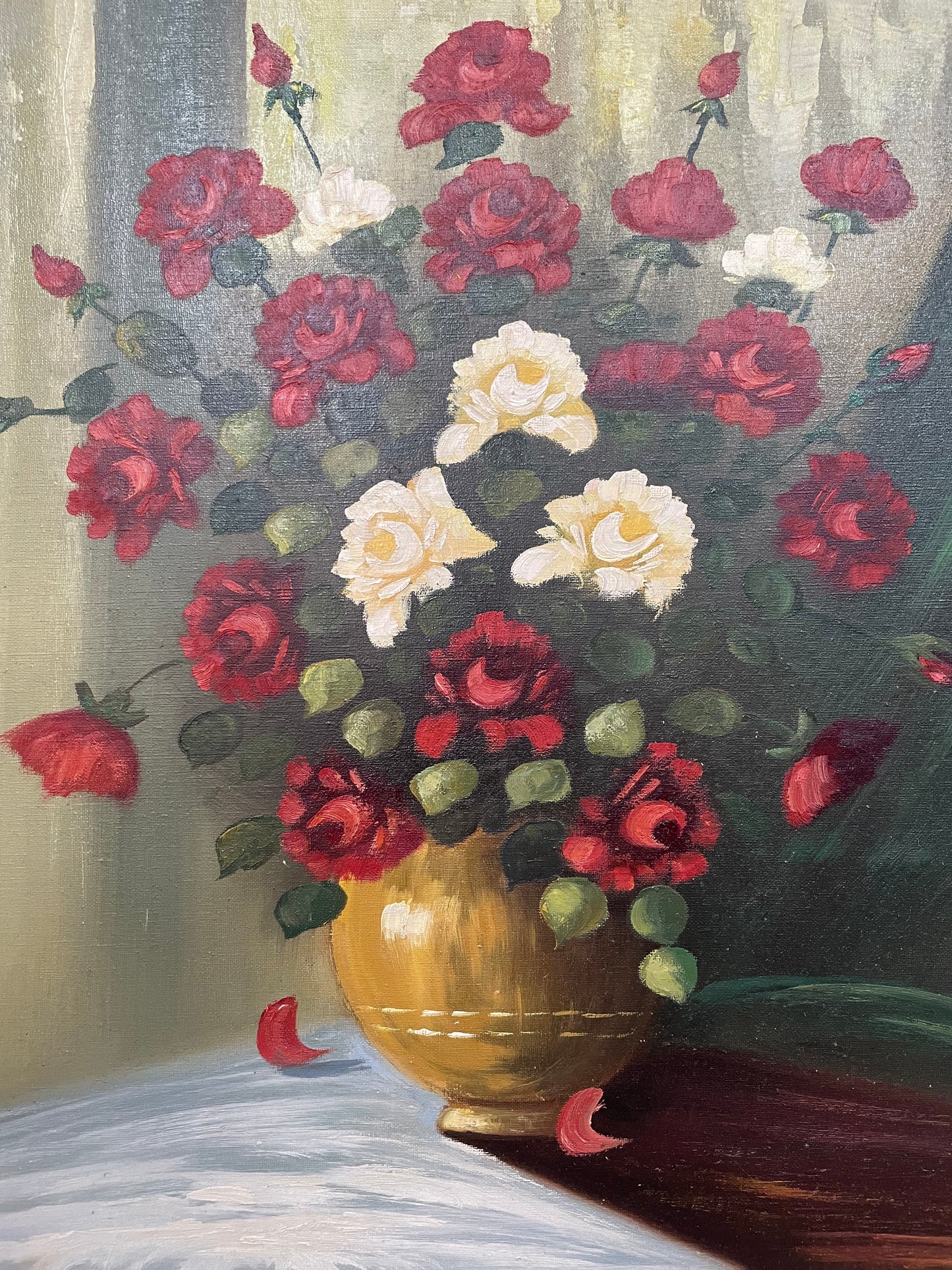 Sourced from France Signed Oil on Canvas Painting of Roses