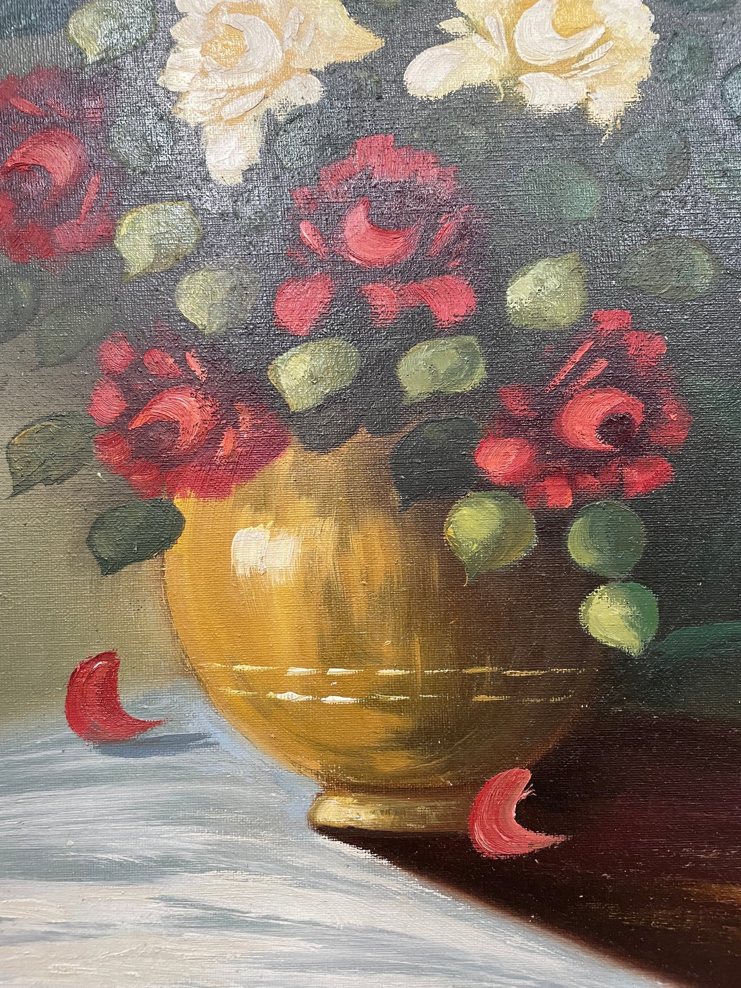 Sourced from France Signed Oil on Canvas Painting of Roses