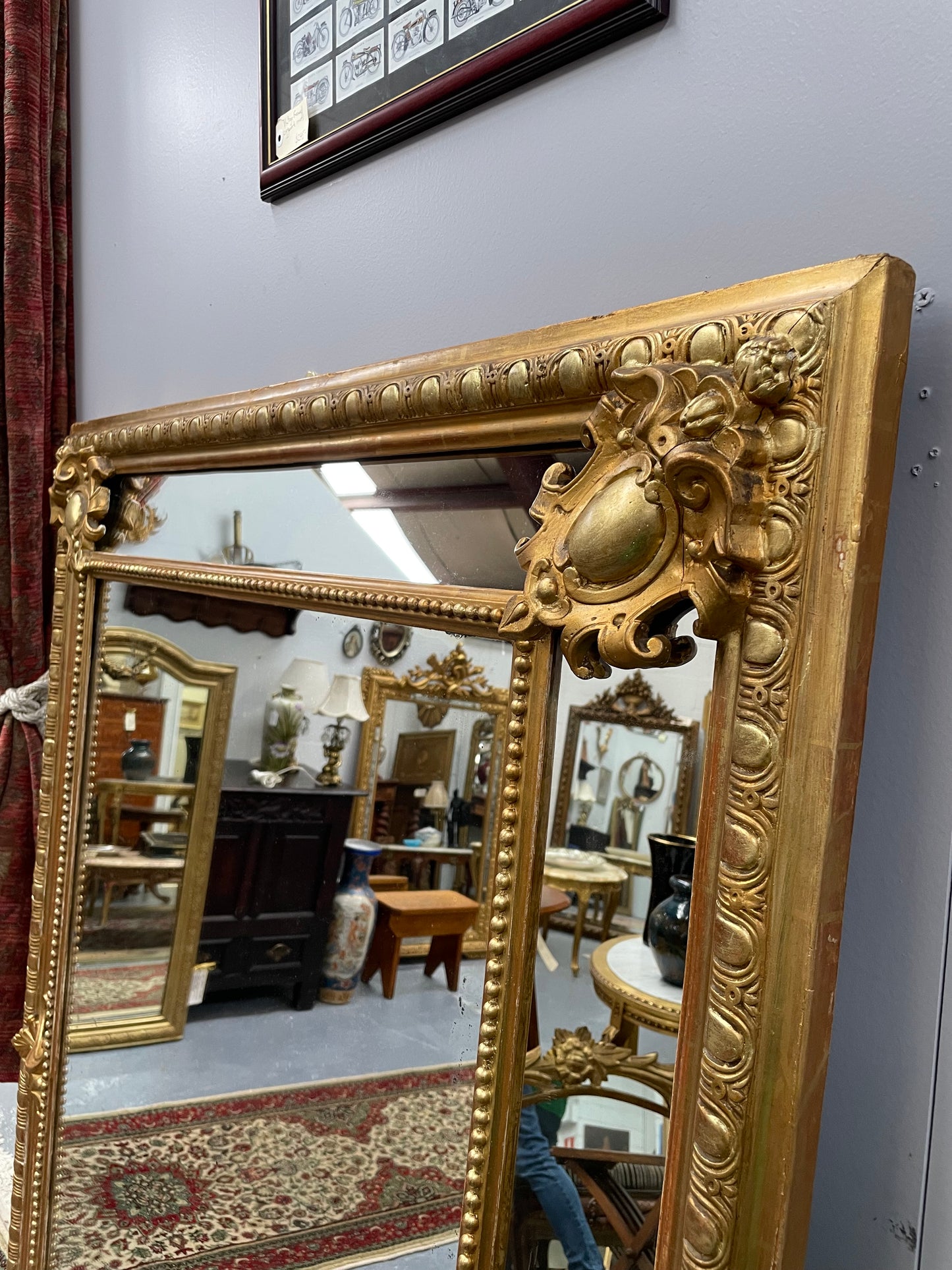 Large French 19th Century Cushion Mirror