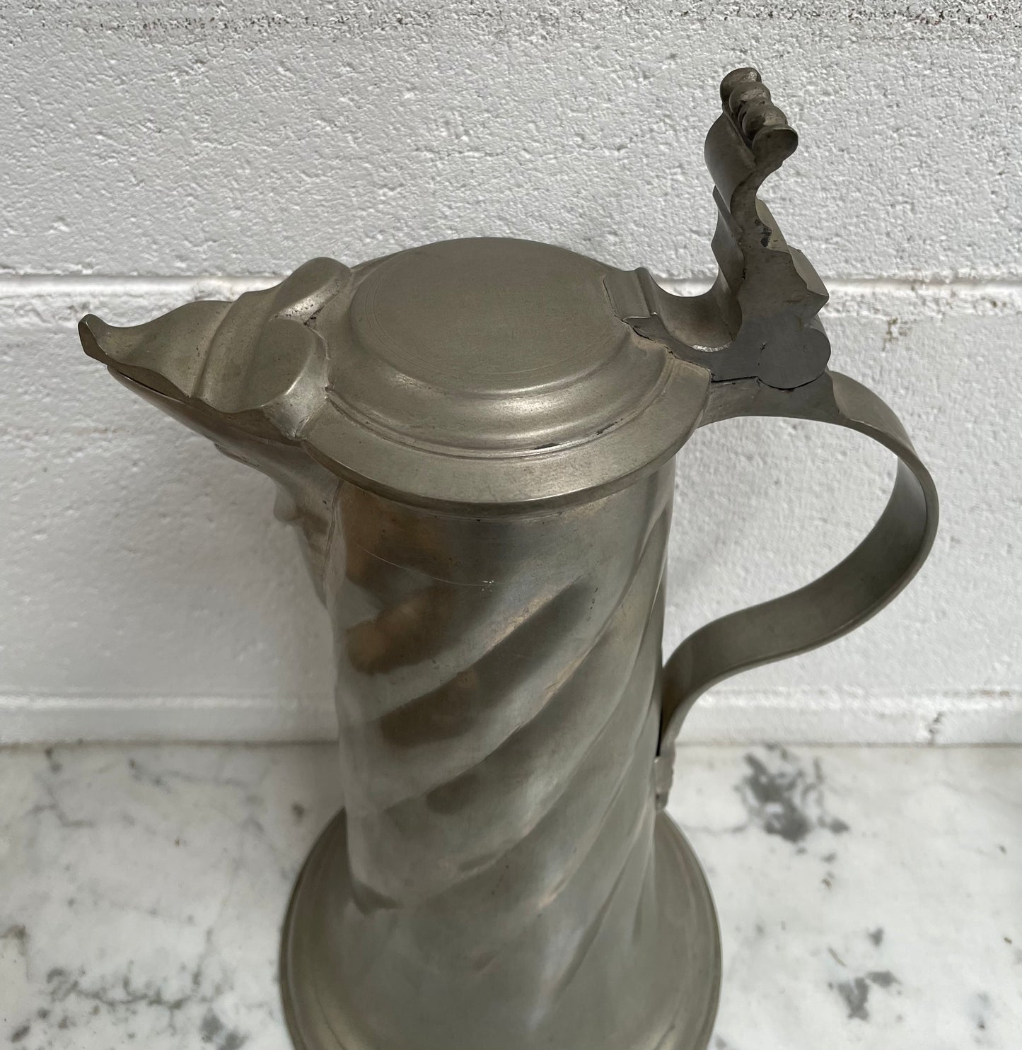 Antique 19th Century Large Pewter Lidded Tankard