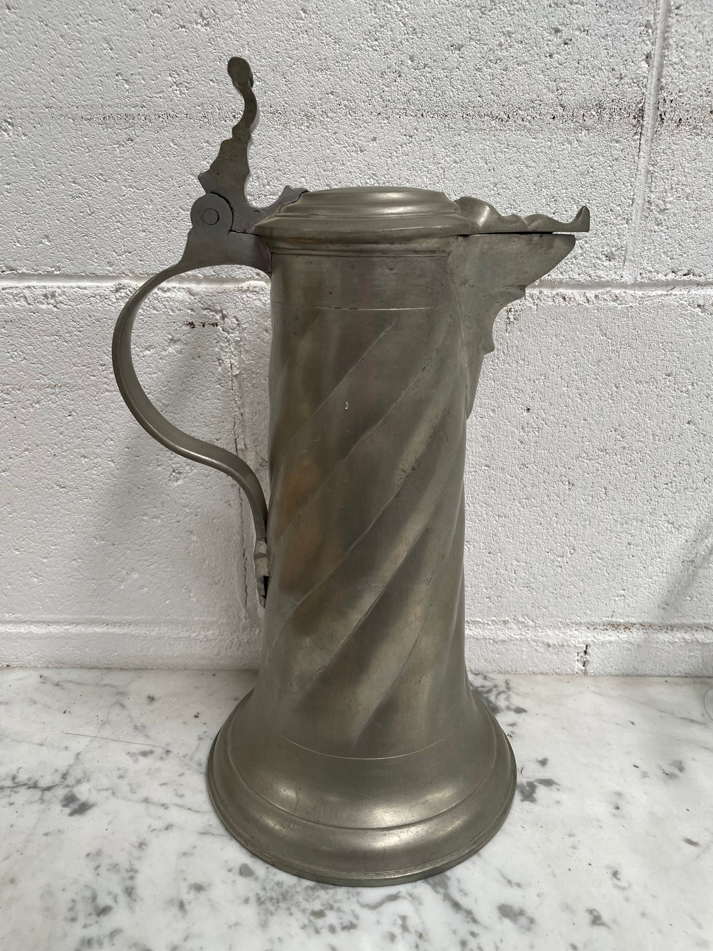 Antique 19th Century Large Pewter Lidded Tankard