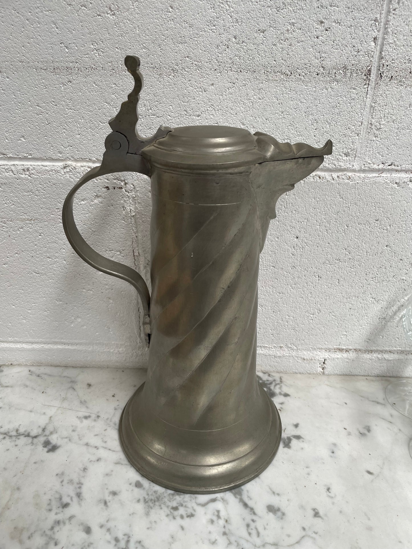 Antique 19th Century Large Pewter Lidded Tankard
