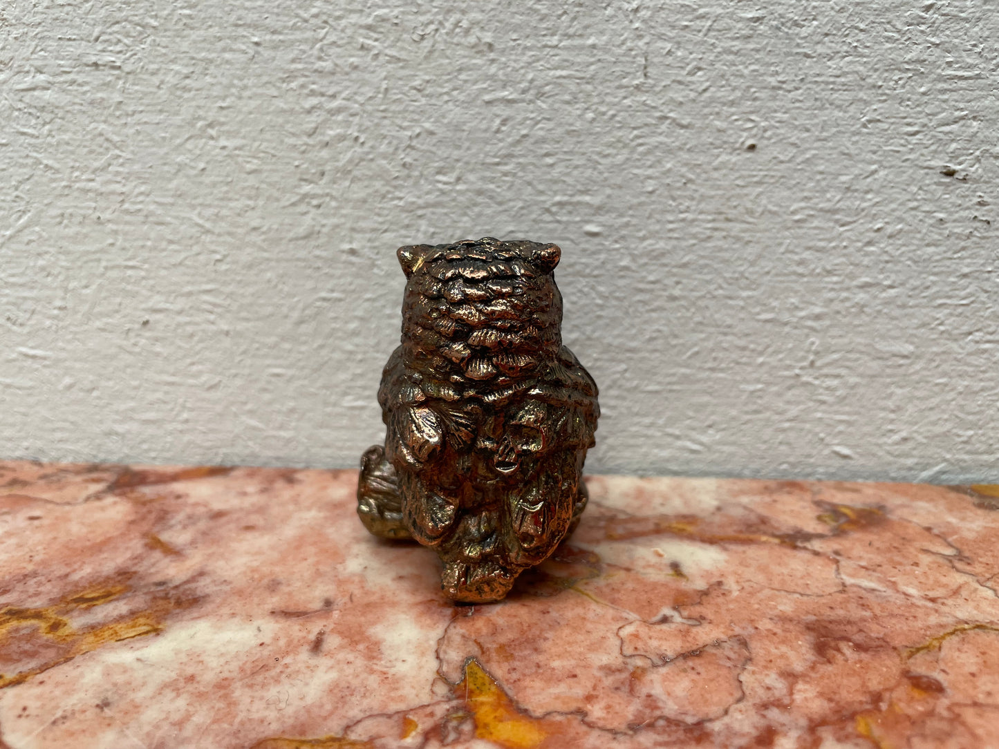 Very heavy Vintage cast copper and gilt owl sculpture, it is signed on the base and weights 323 grams. It is in good original condition.