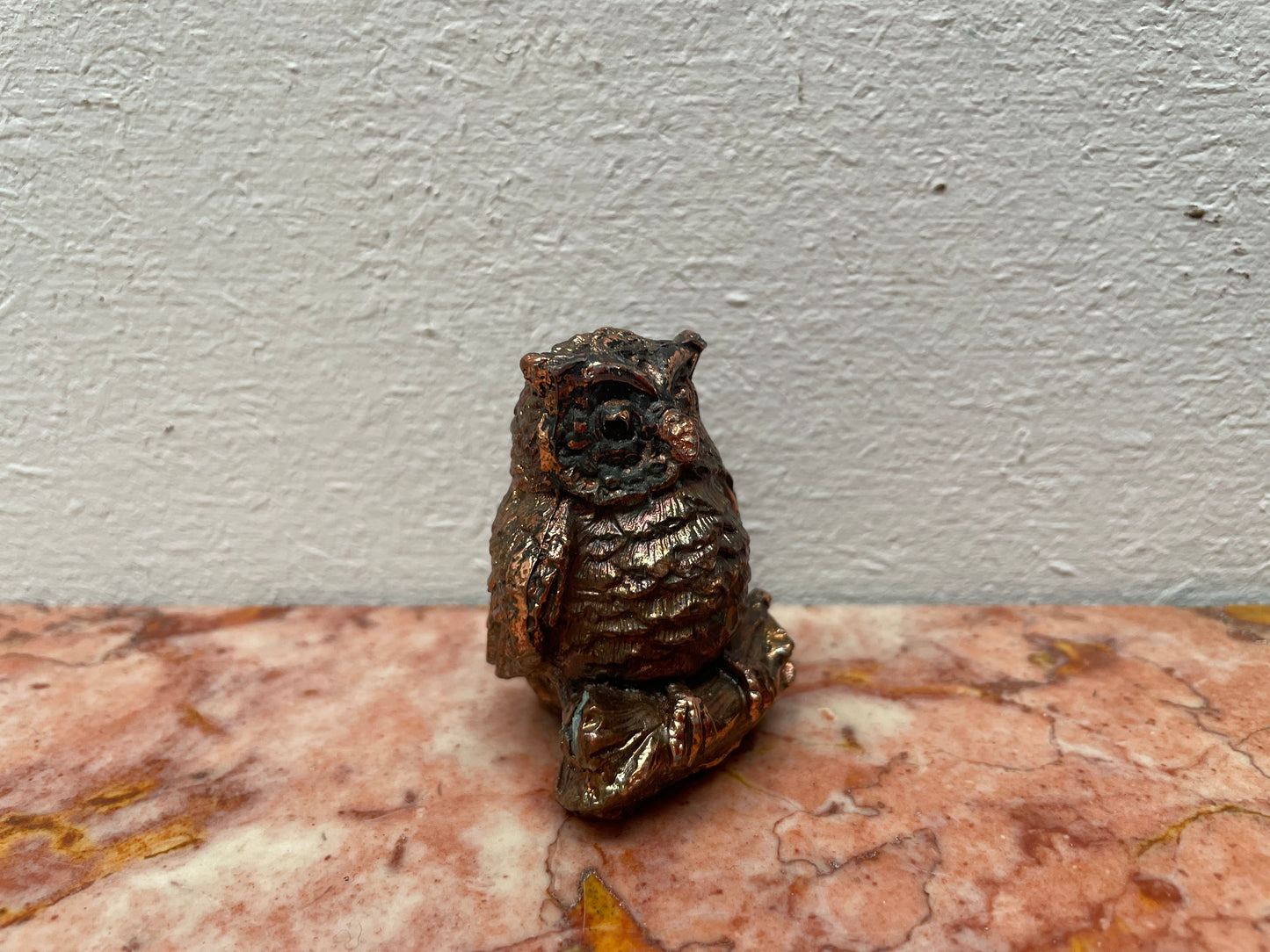 Very heavy Vintage cast copper and gilt owl sculpture, it is signed on the base and weights 323 grams. It is in good original condition.