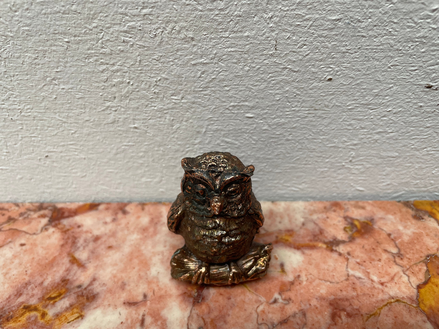 Very heavy Vintage cast copper and gilt owl sculpture, it is signed on the base and weights 323 grams. It is in good original condition.