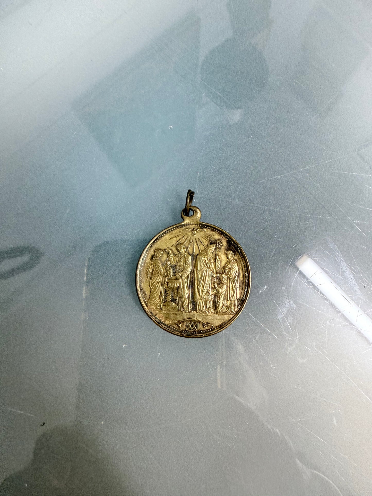 Rare Gilt Brass Medal For Baptism Confirmation & Communion