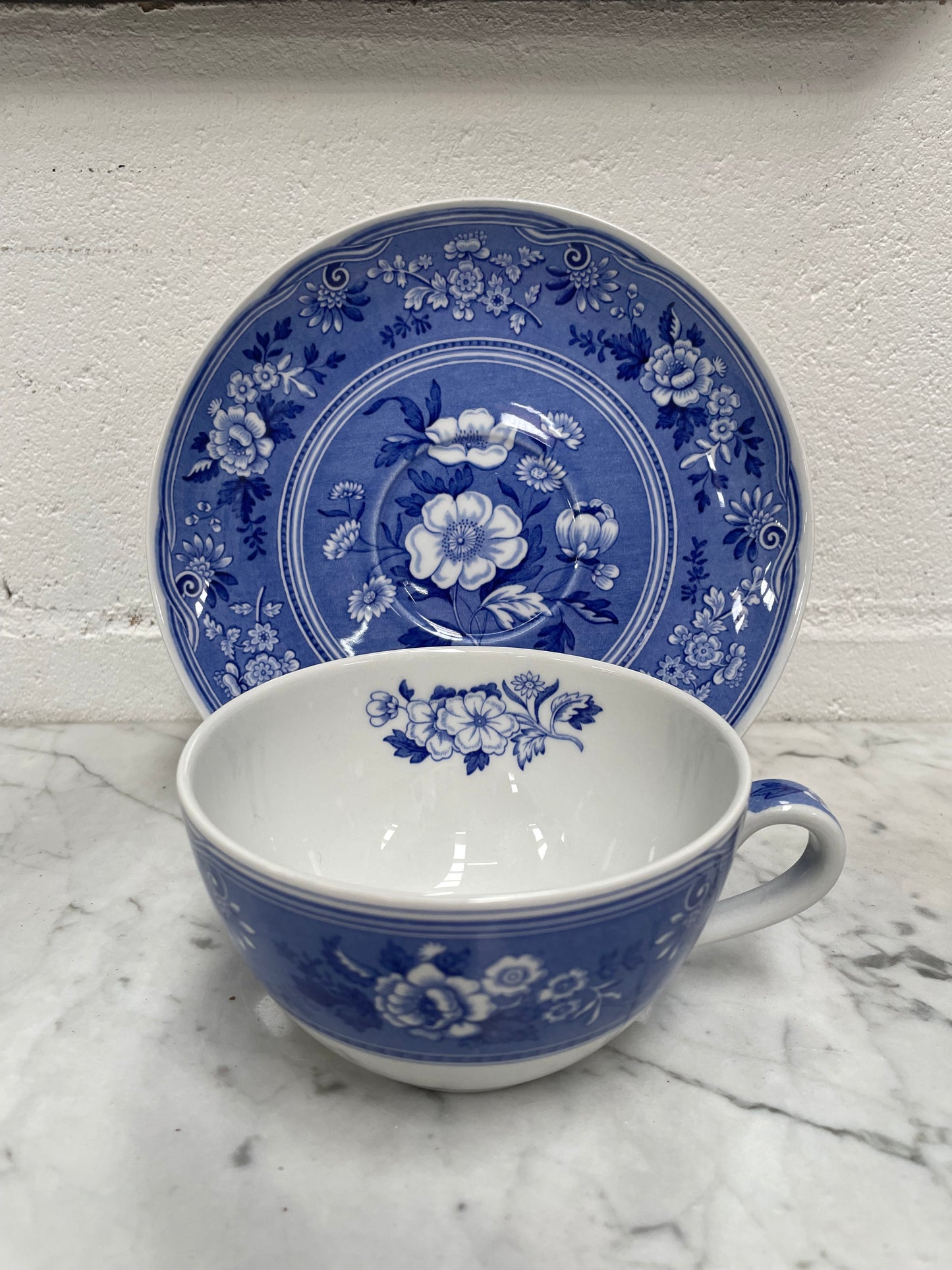 Spode Large Blue & White Cup and Saucer
