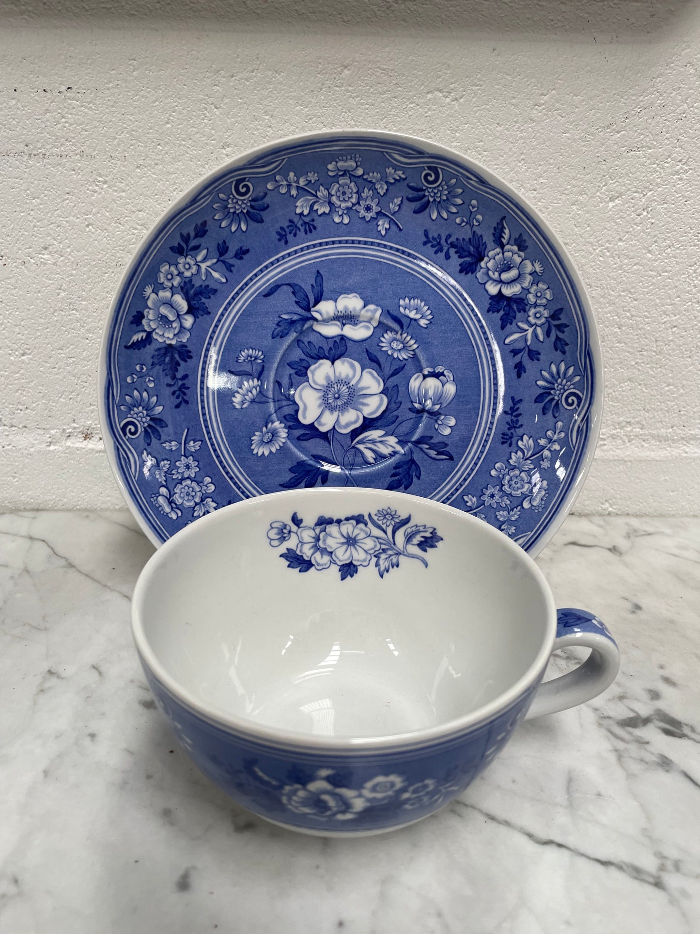 Spode Large Blue & White Cup and Saucer