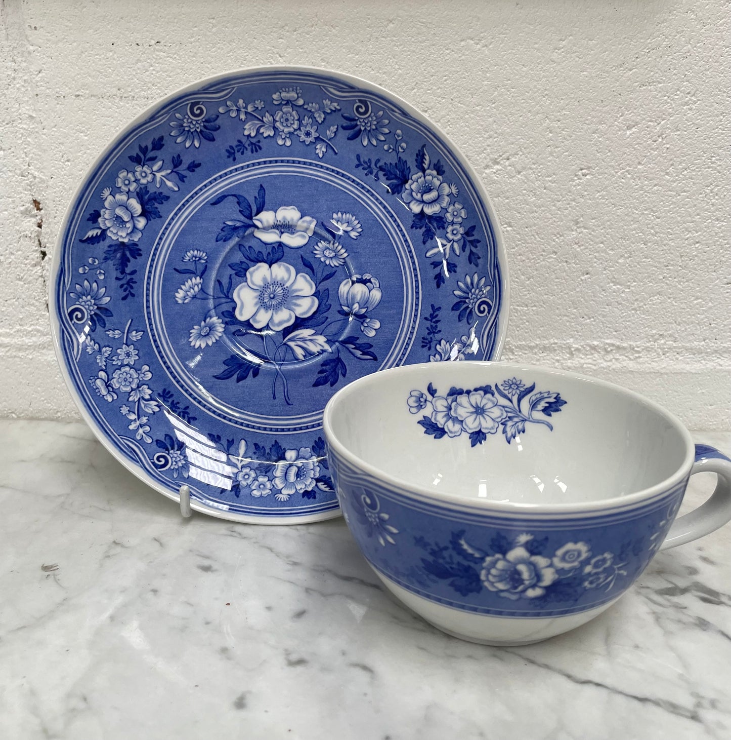 Spode Large Blue & White Cup and Saucer