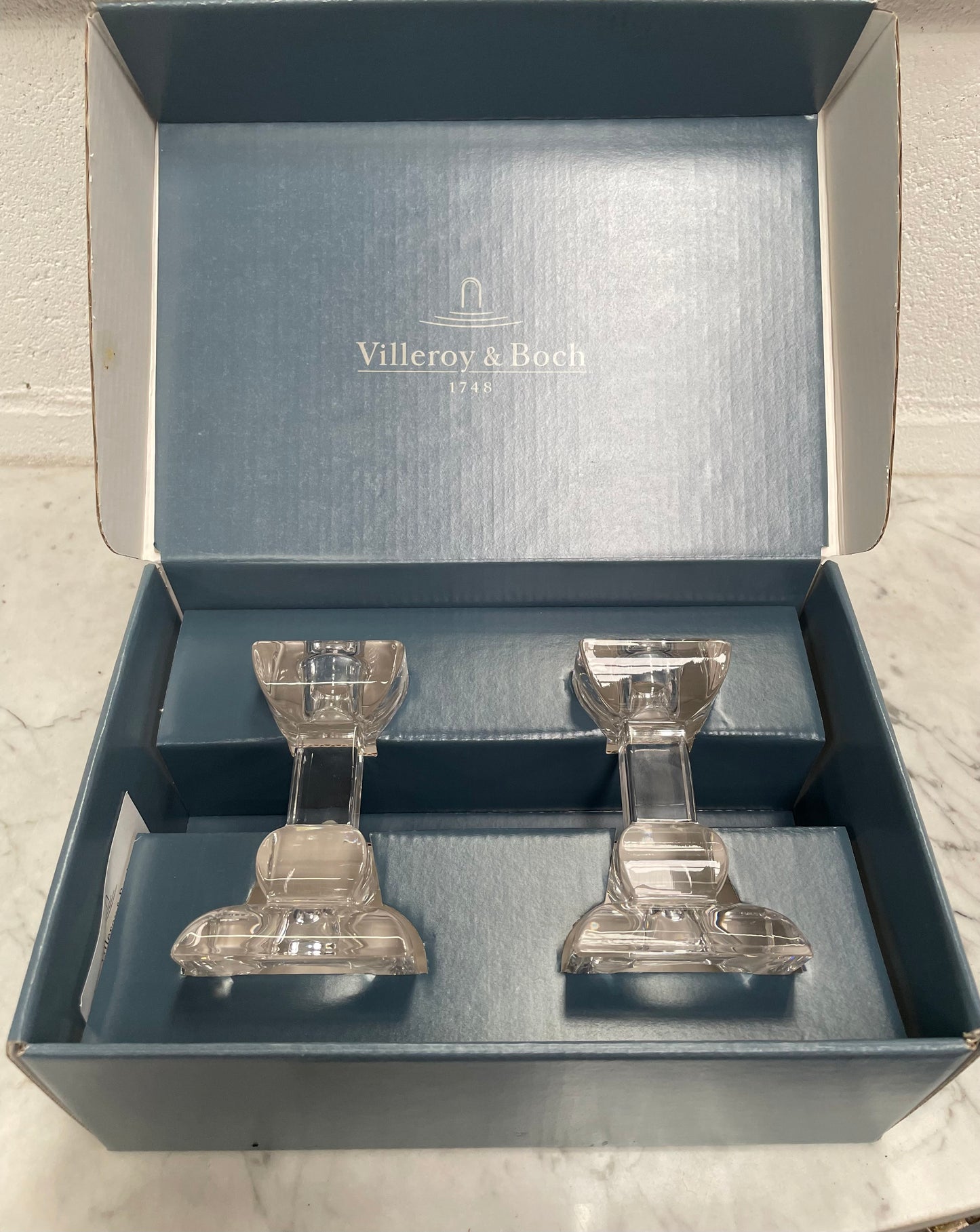 Vintage Pair of Villery & Boch "Siena" Boxed Crystal Candlesticks