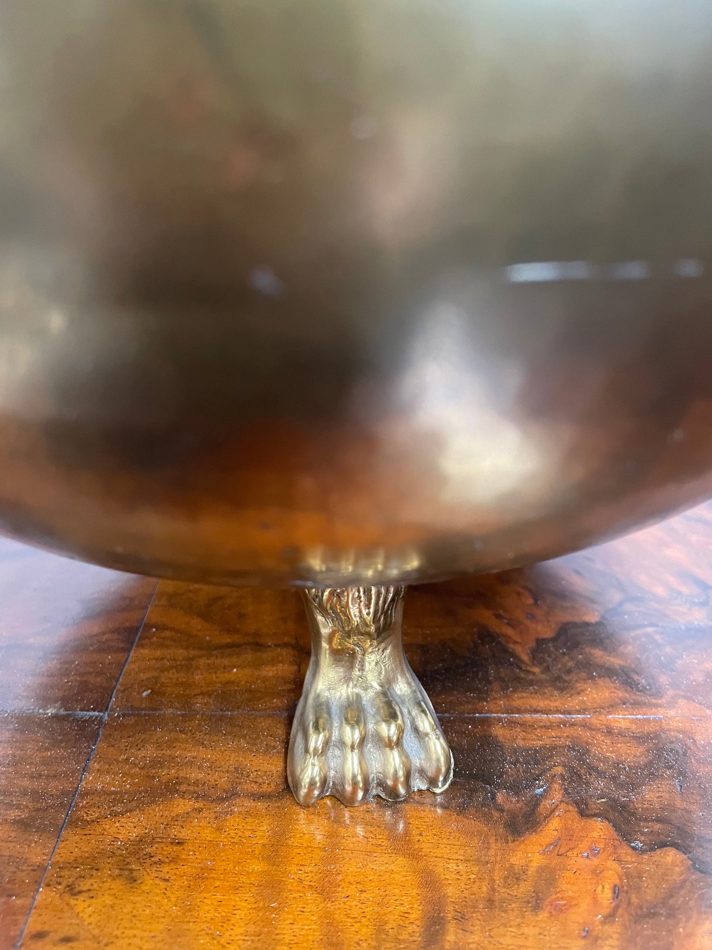 Vintage Brass & Copper Jardinière/Planter With Lions Head On Lion Legs