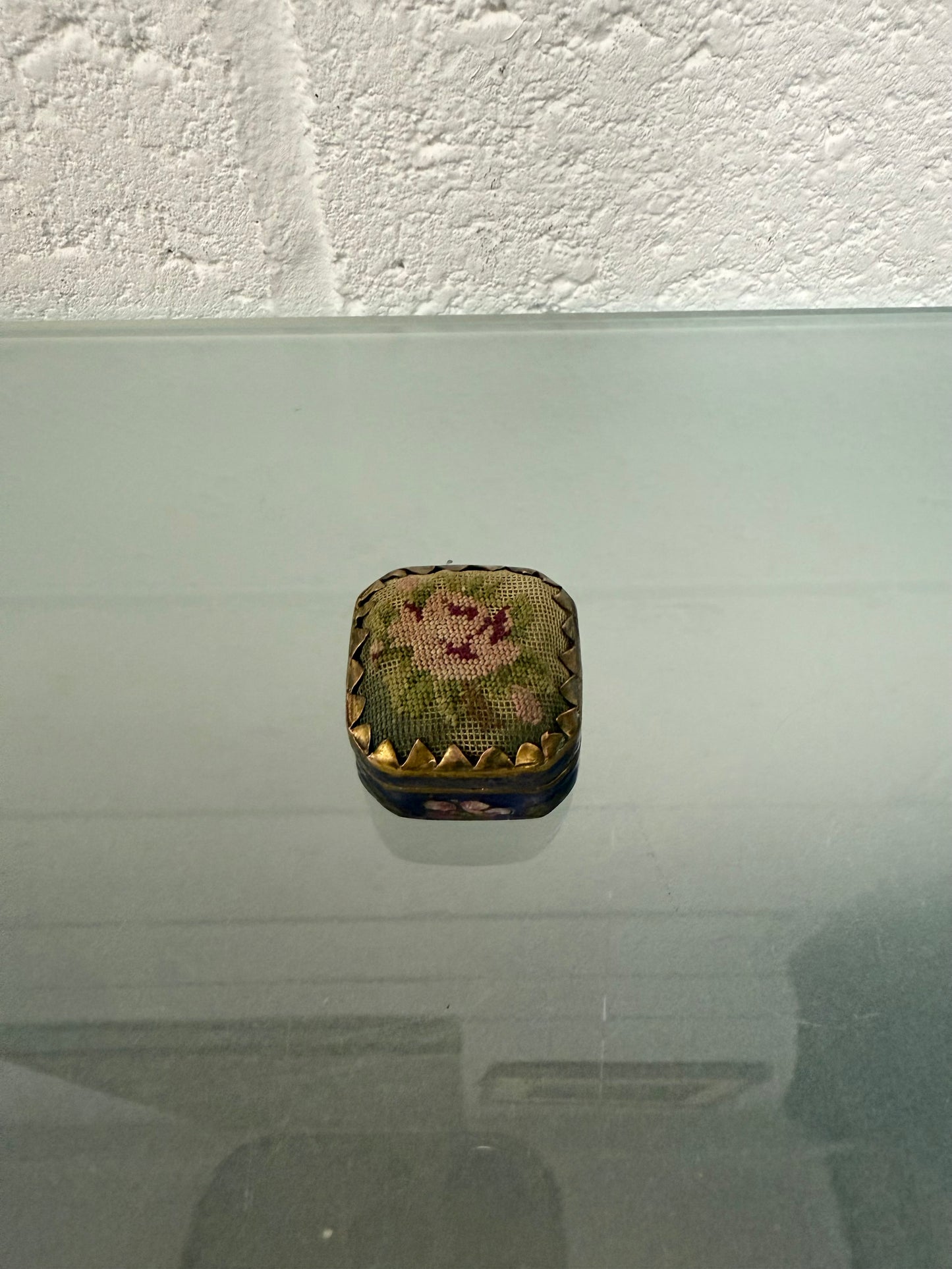 Antique Champleve Enamel Petit Point Trinket Box