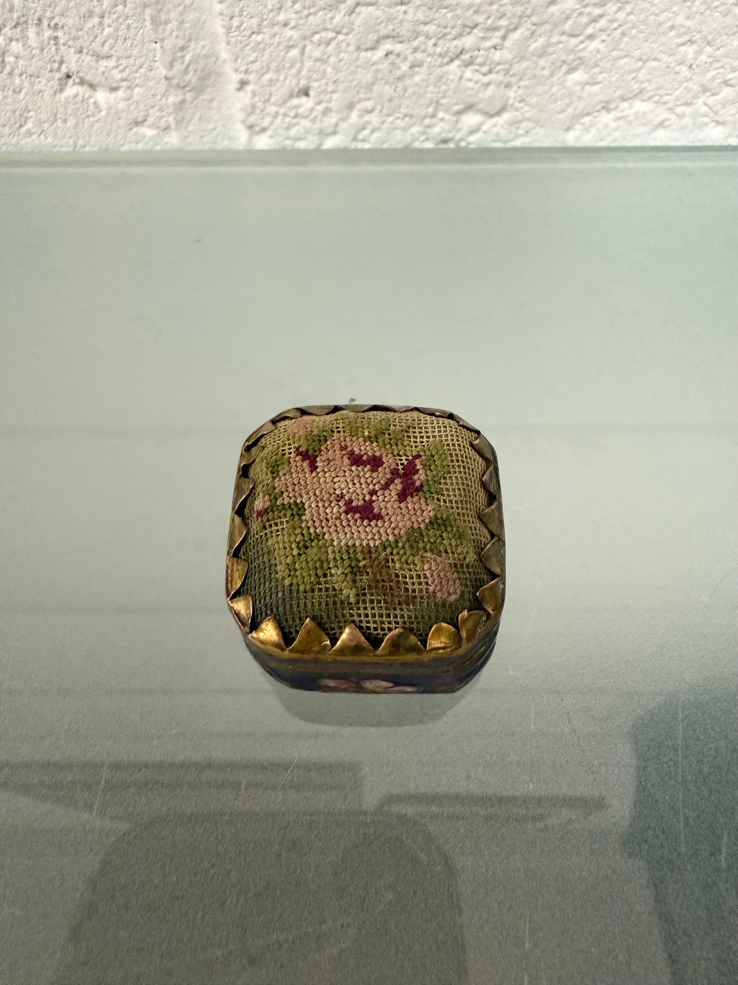 Antique Champleve Enamel Petit Point Trinket Box