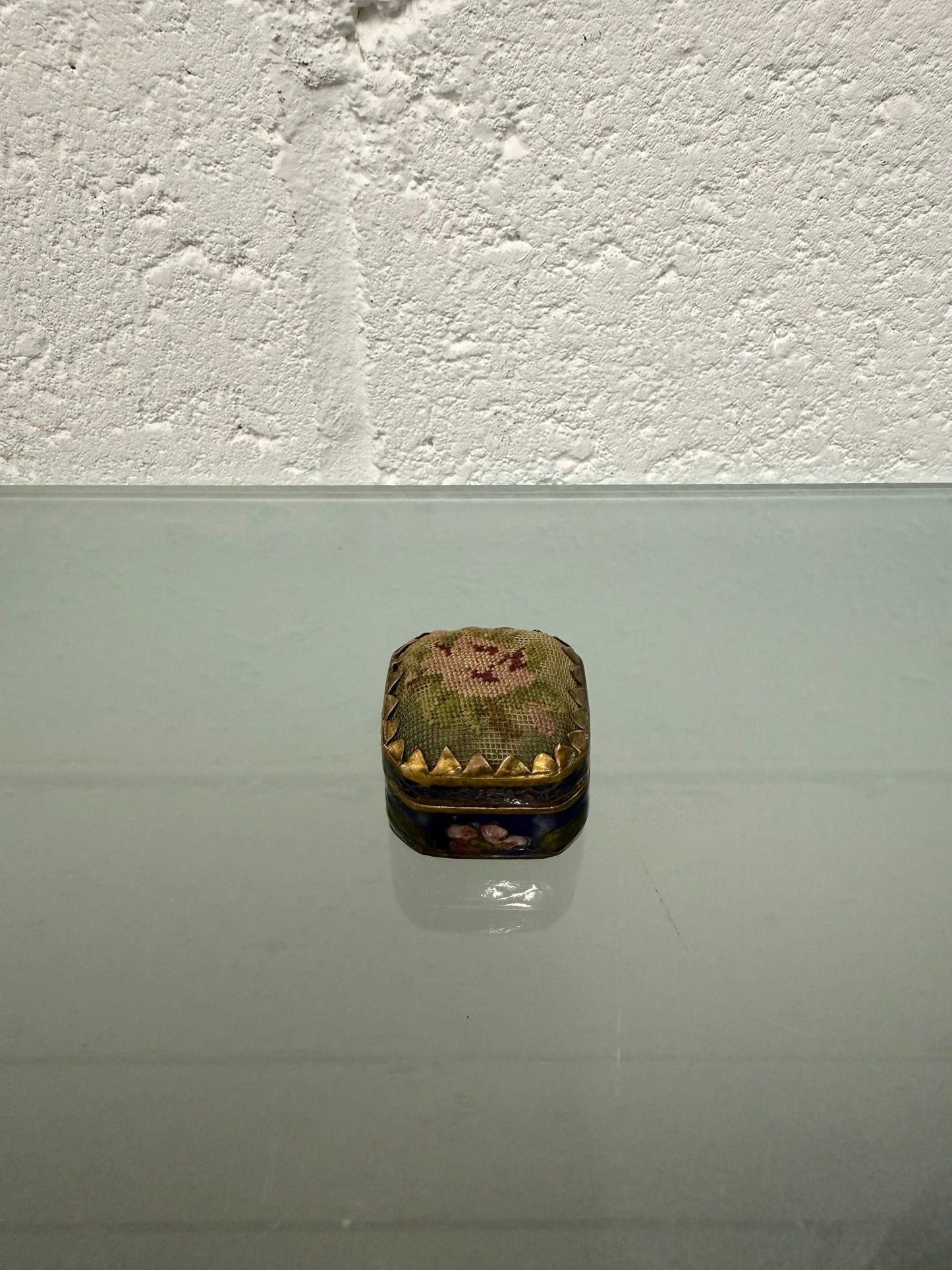 Antique Champleve Enamel Petit Point Trinket Box