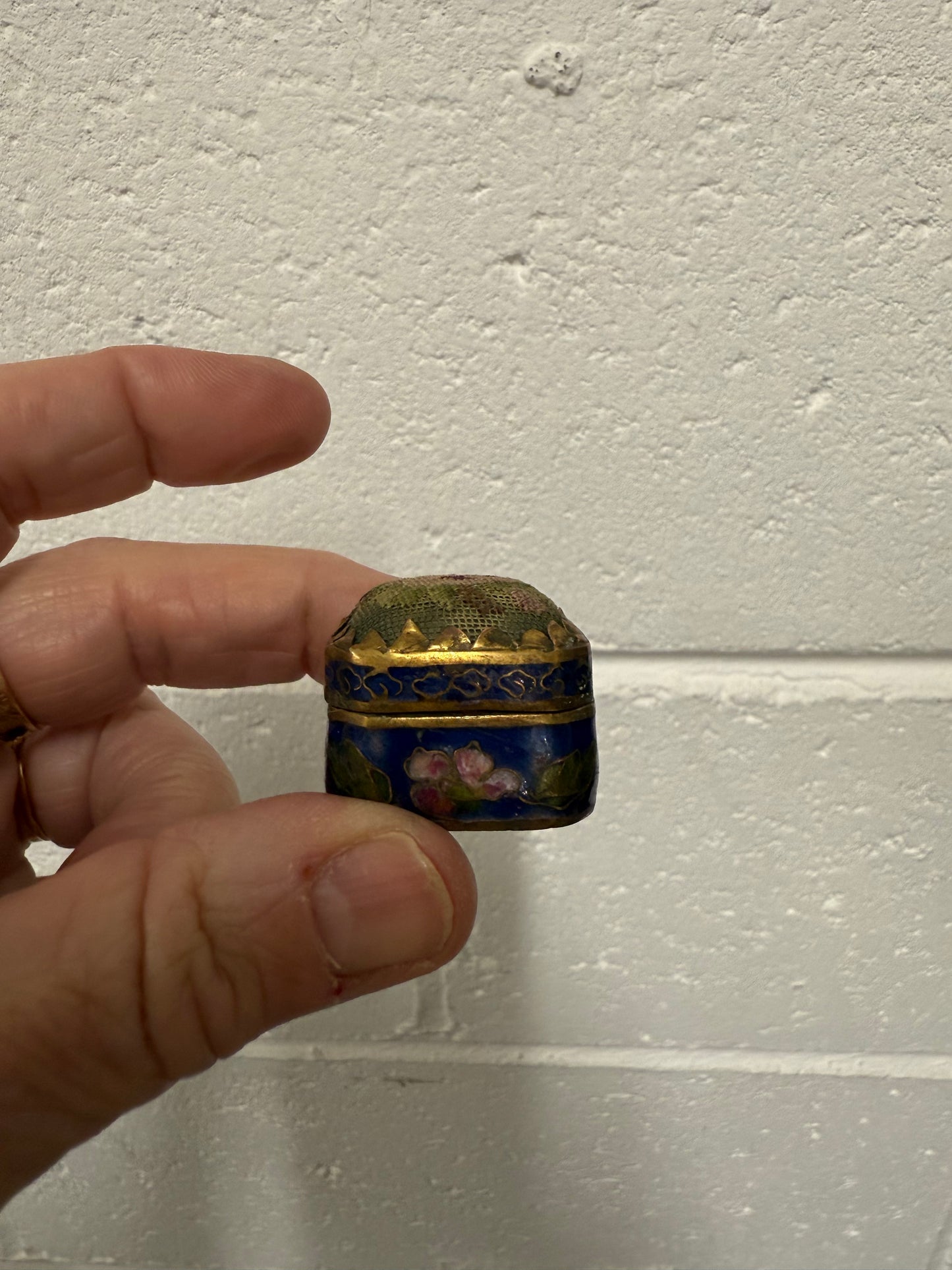 Antique Champleve Enamel Petit Point Trinket Box