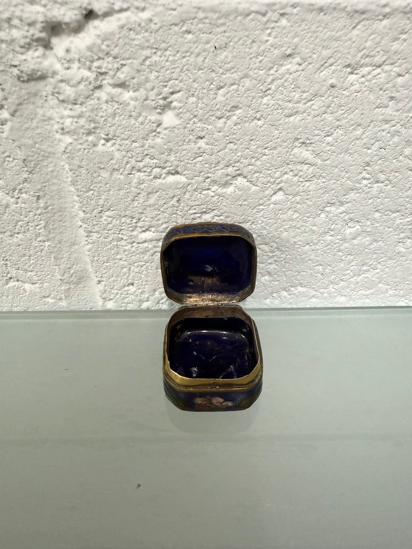 Antique Champleve Enamel Petit Point Trinket Box