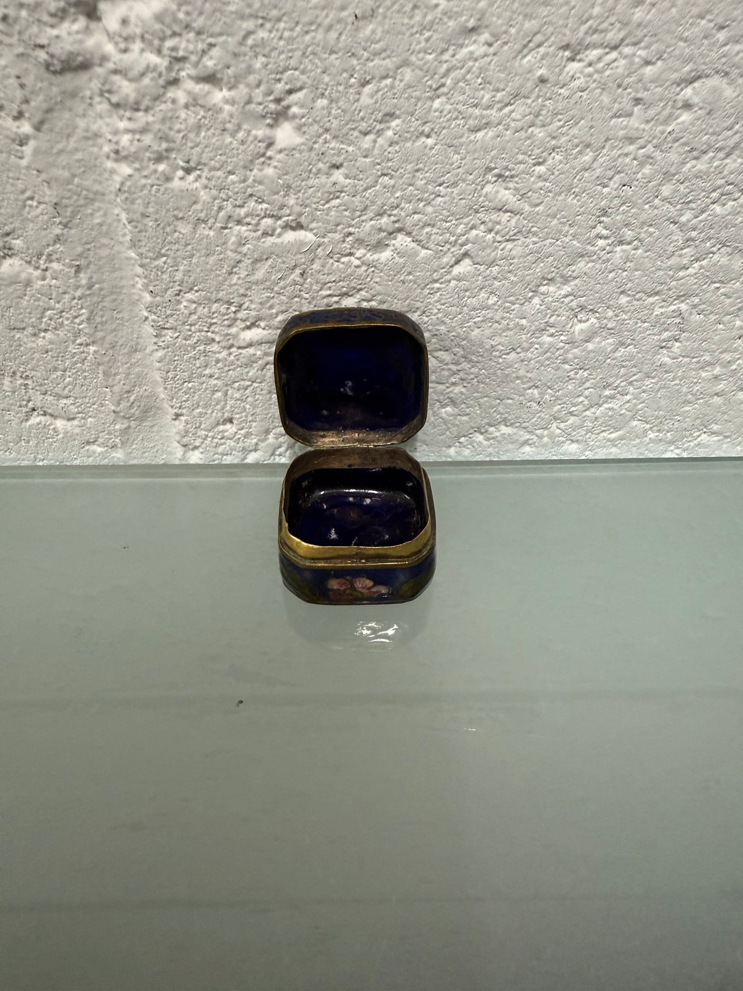 Antique Champleve Enamel Petit Point Trinket Box