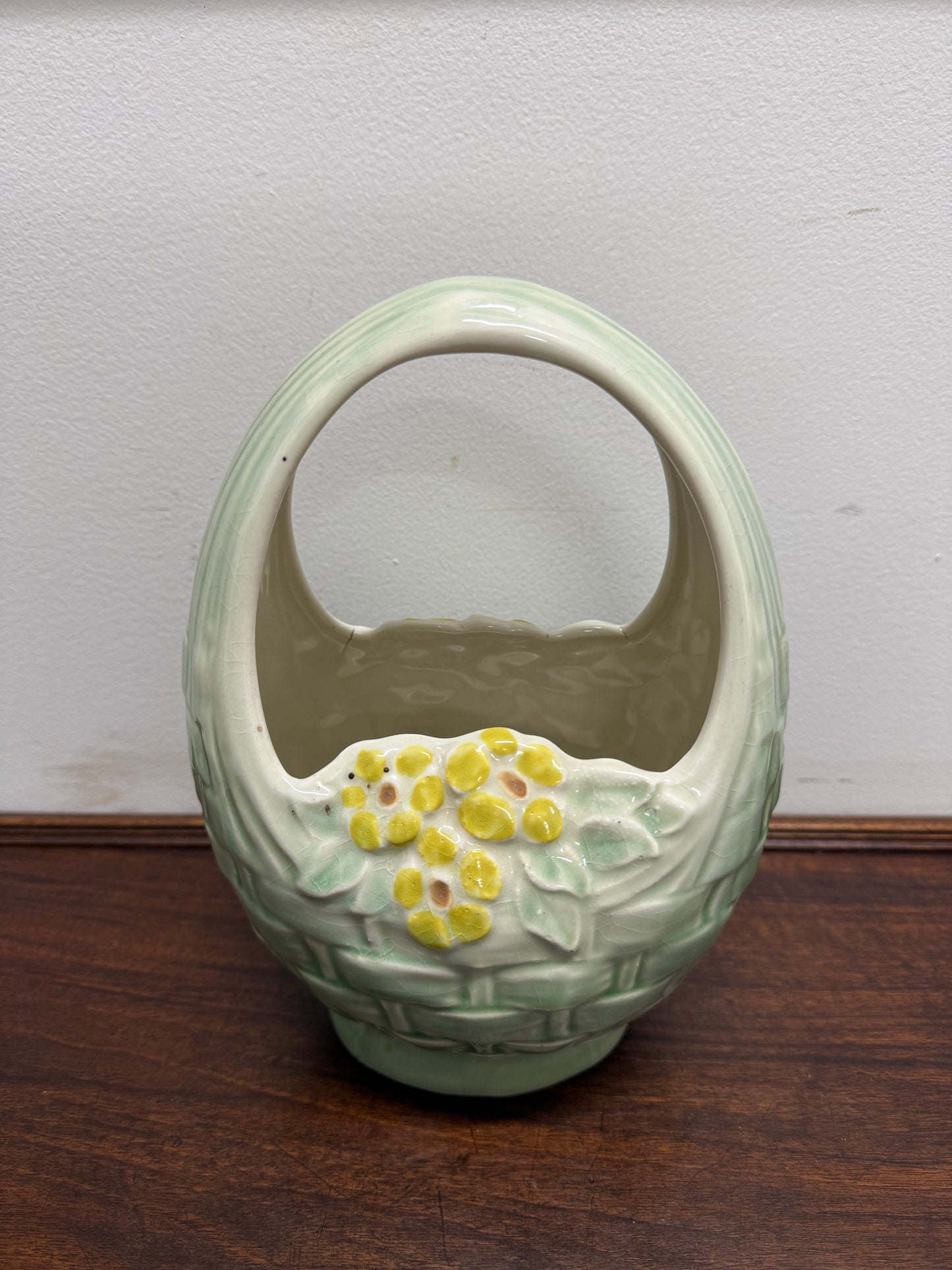 Vintage Huntley Hand Painted Basket Vase