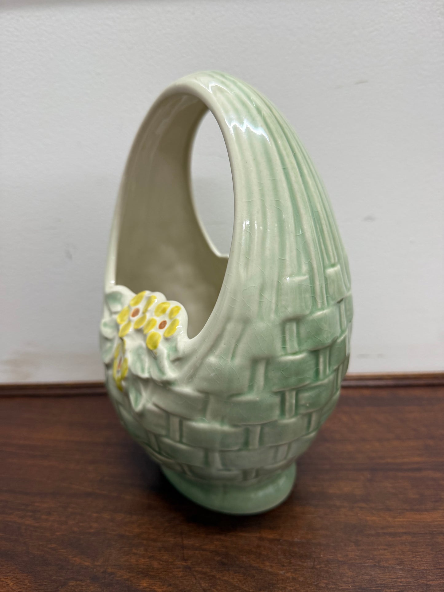 Vintage Huntley Hand Painted Basket Vase