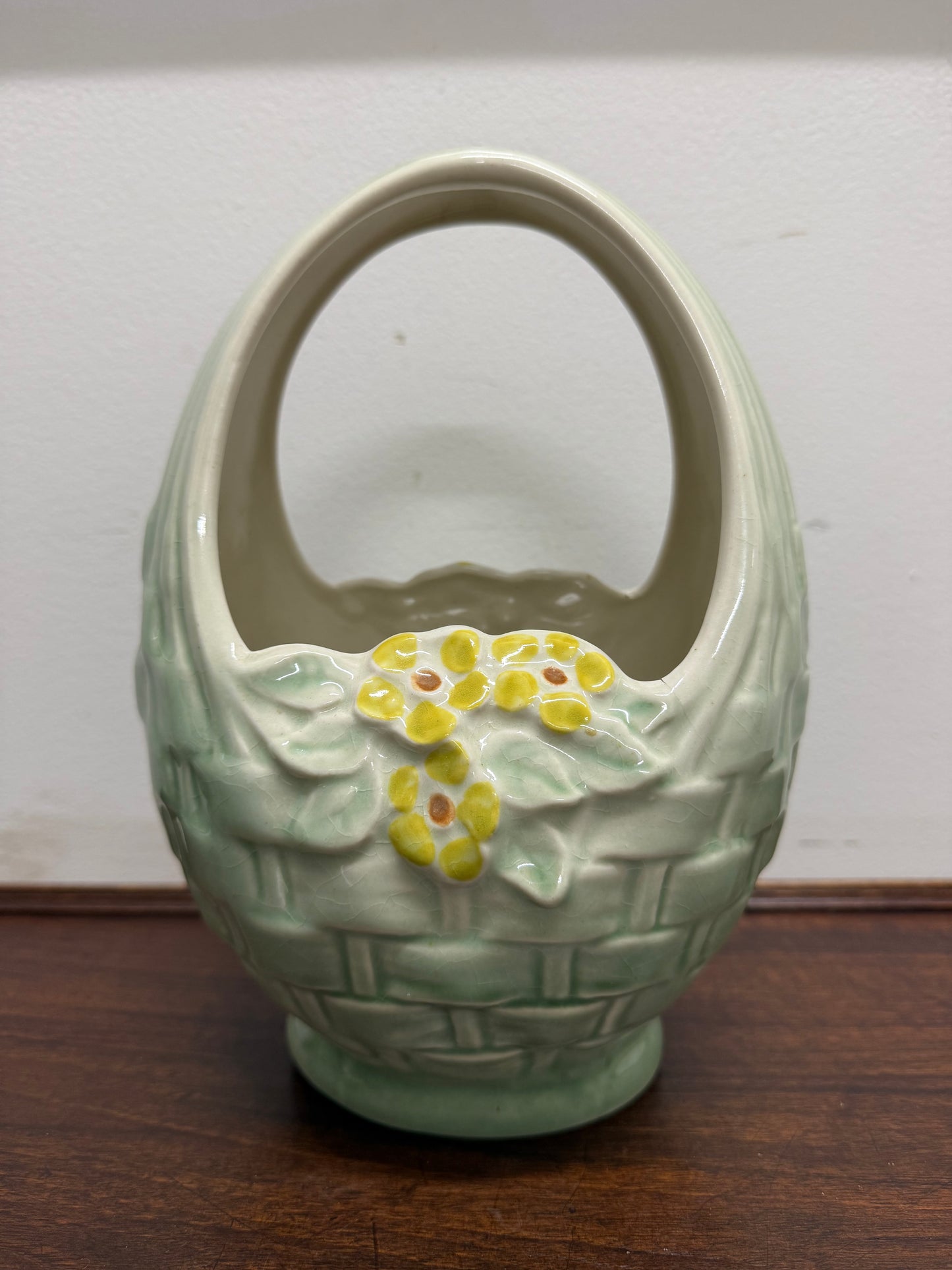 Vintage Huntley Hand Painted Basket Vase