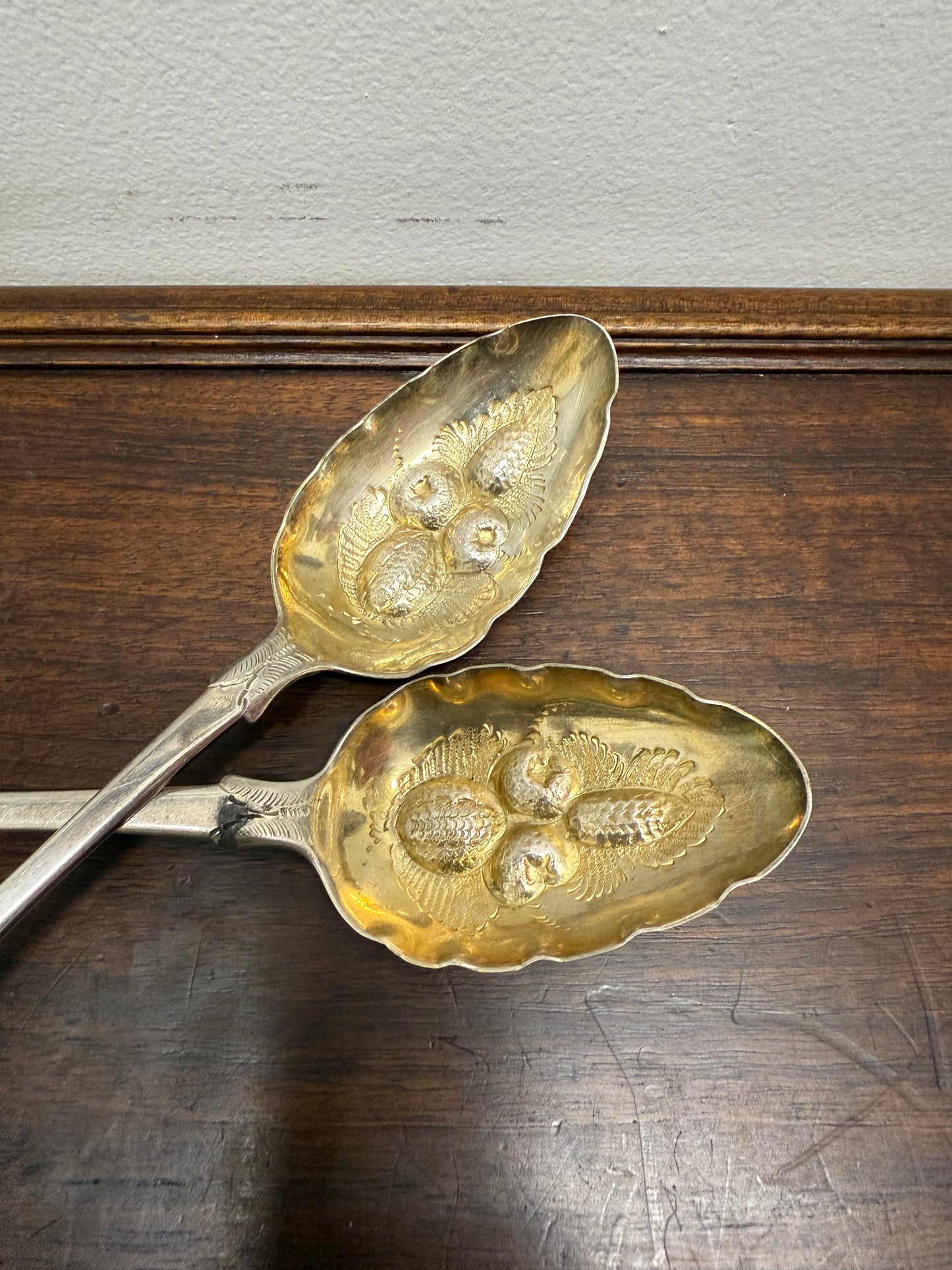 Matched Pair Georgian Sterling Silver Berry Spoons