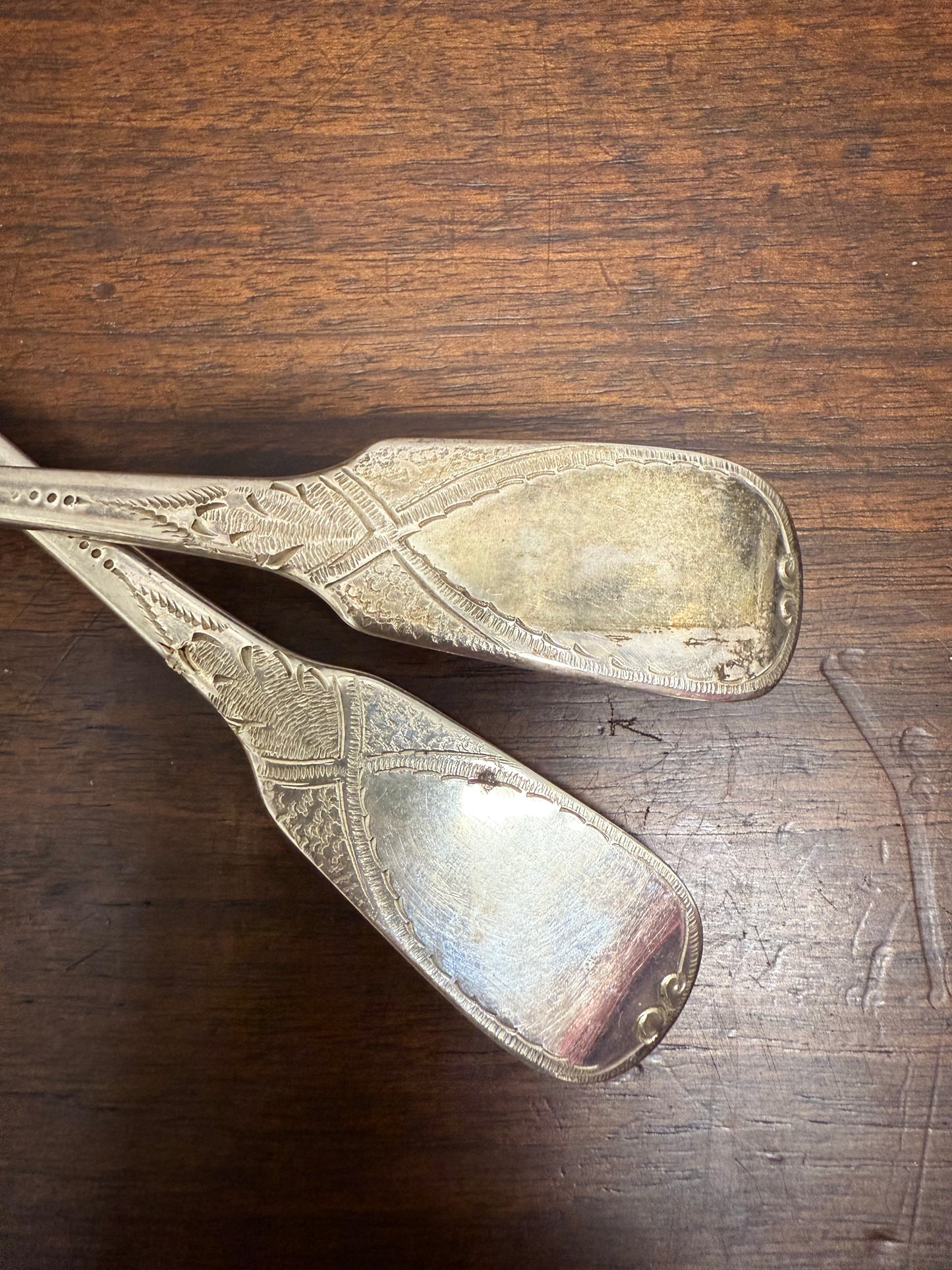 Matched Pair Georgian Sterling Silver Berry Spoons