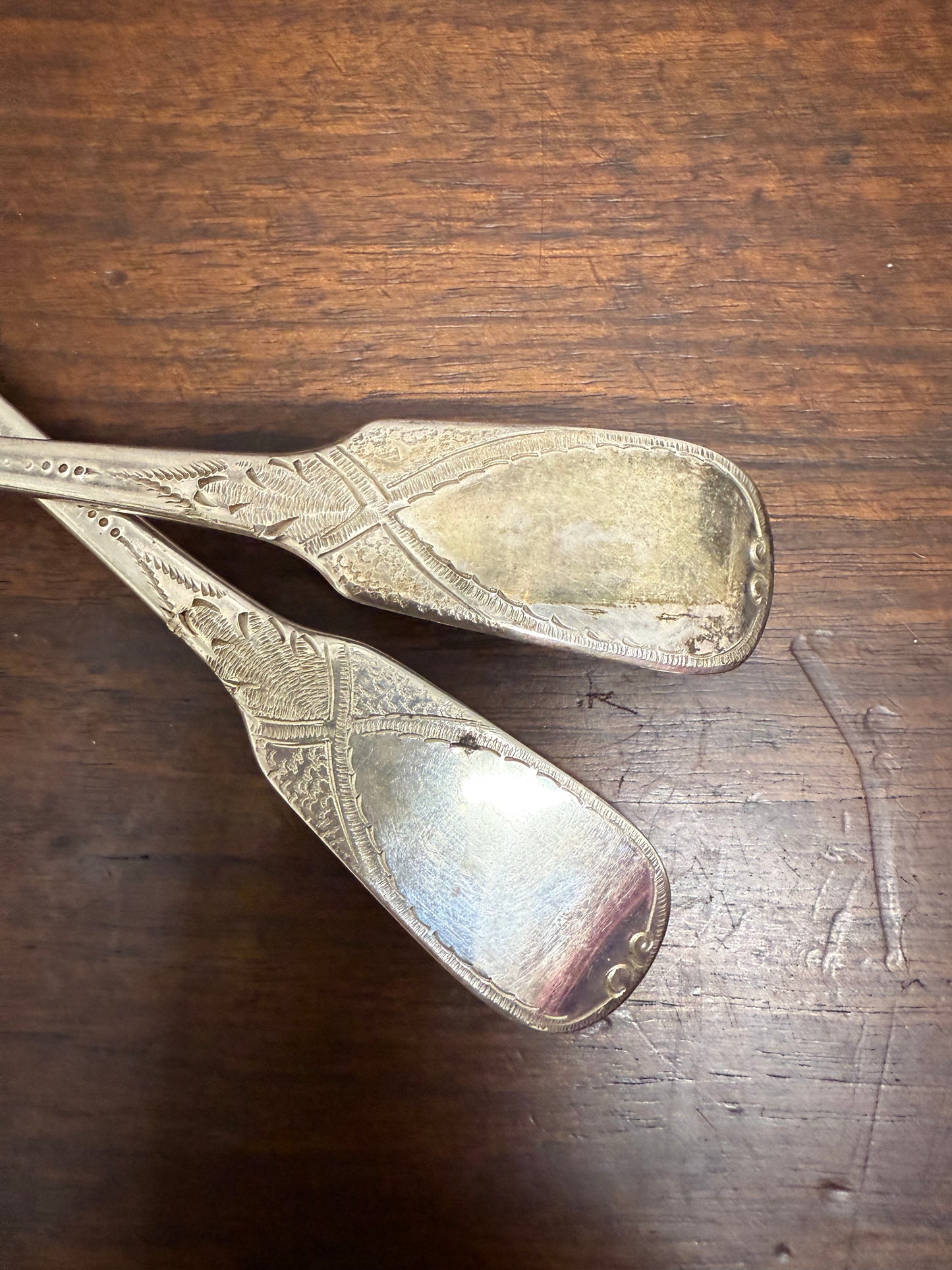 Matched Pair Georgian Sterling Silver Berry Spoons