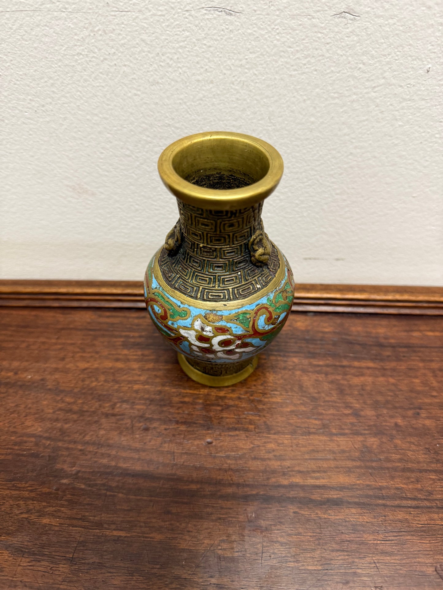 Chinese Champlevé & Cloisonne Enamel Brass Vase